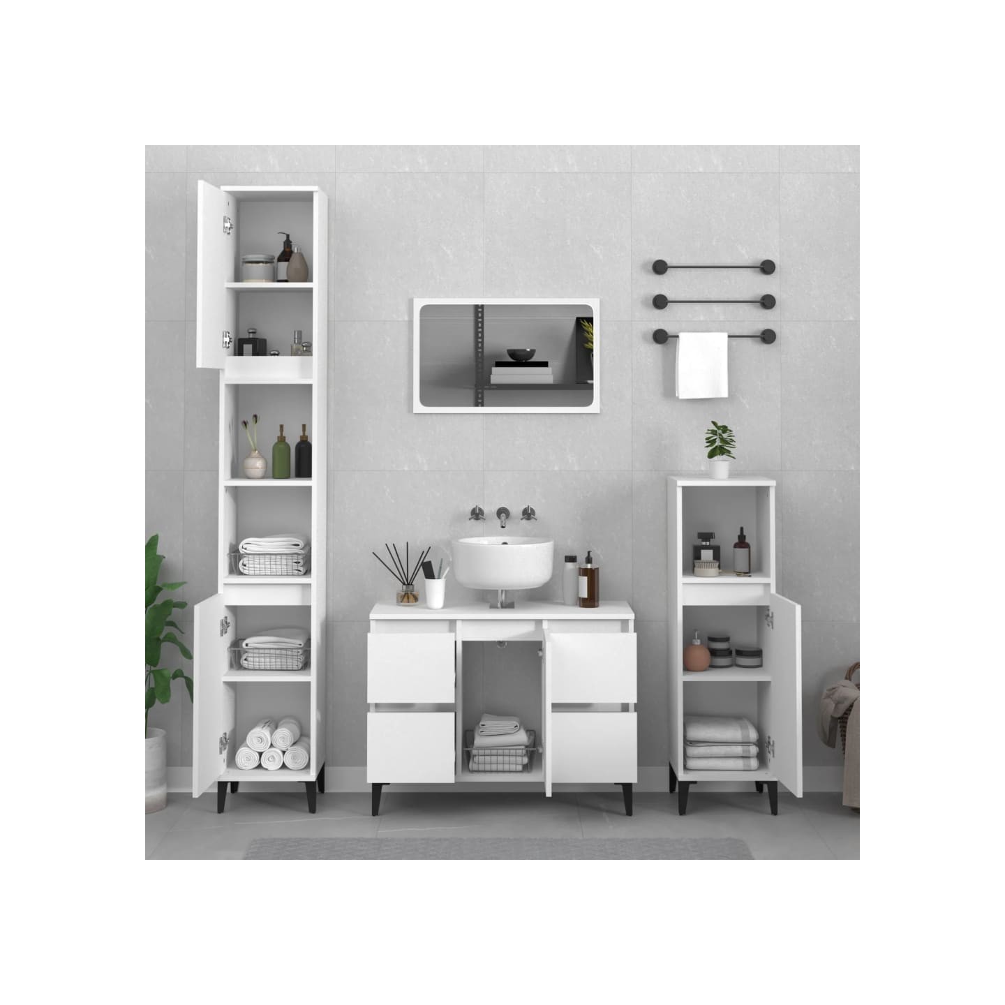 Ensemble de meubles salle de bain 3 pcs blanc bois d'ingénierie