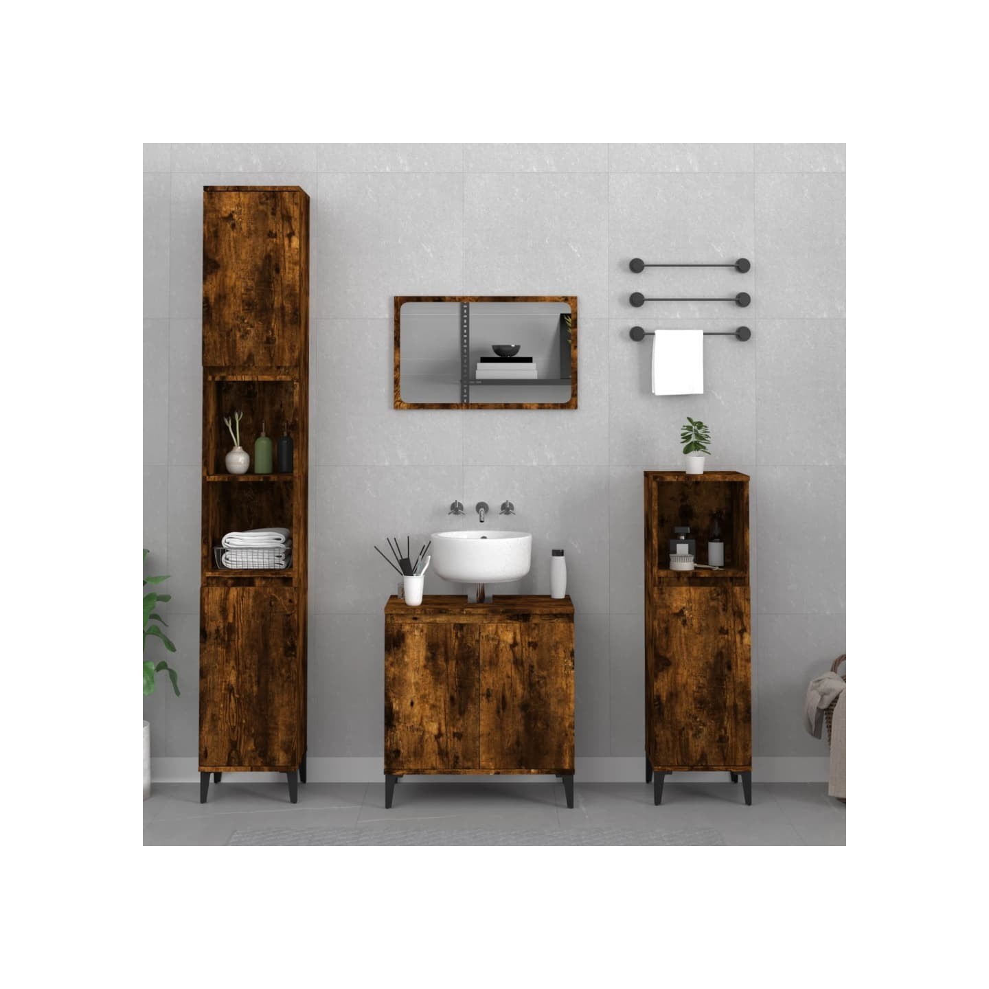 Ensemble de meubles de salle de bain 3 pcs Chêne fumé