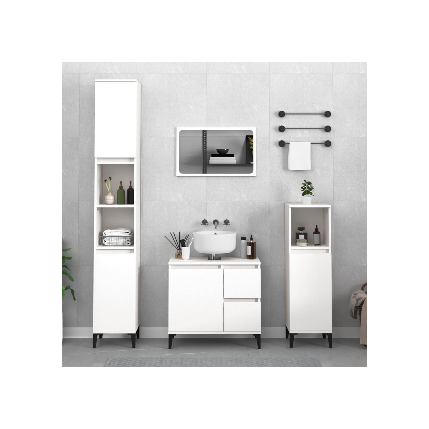 Ensemble d'armoires salle de bain 3 pcs blanc bois d'ingénierie