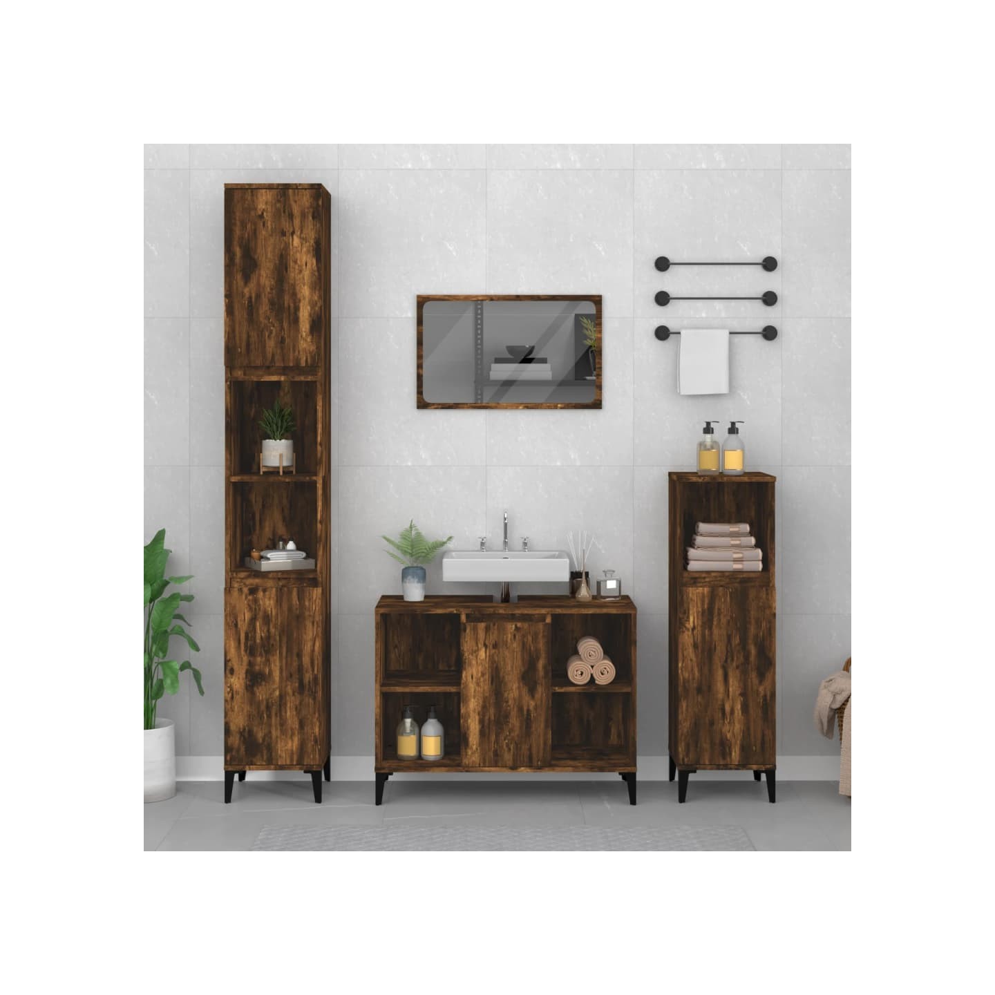 Ensemble de meubles de salle de bain 3 pcs Chêne fumé
