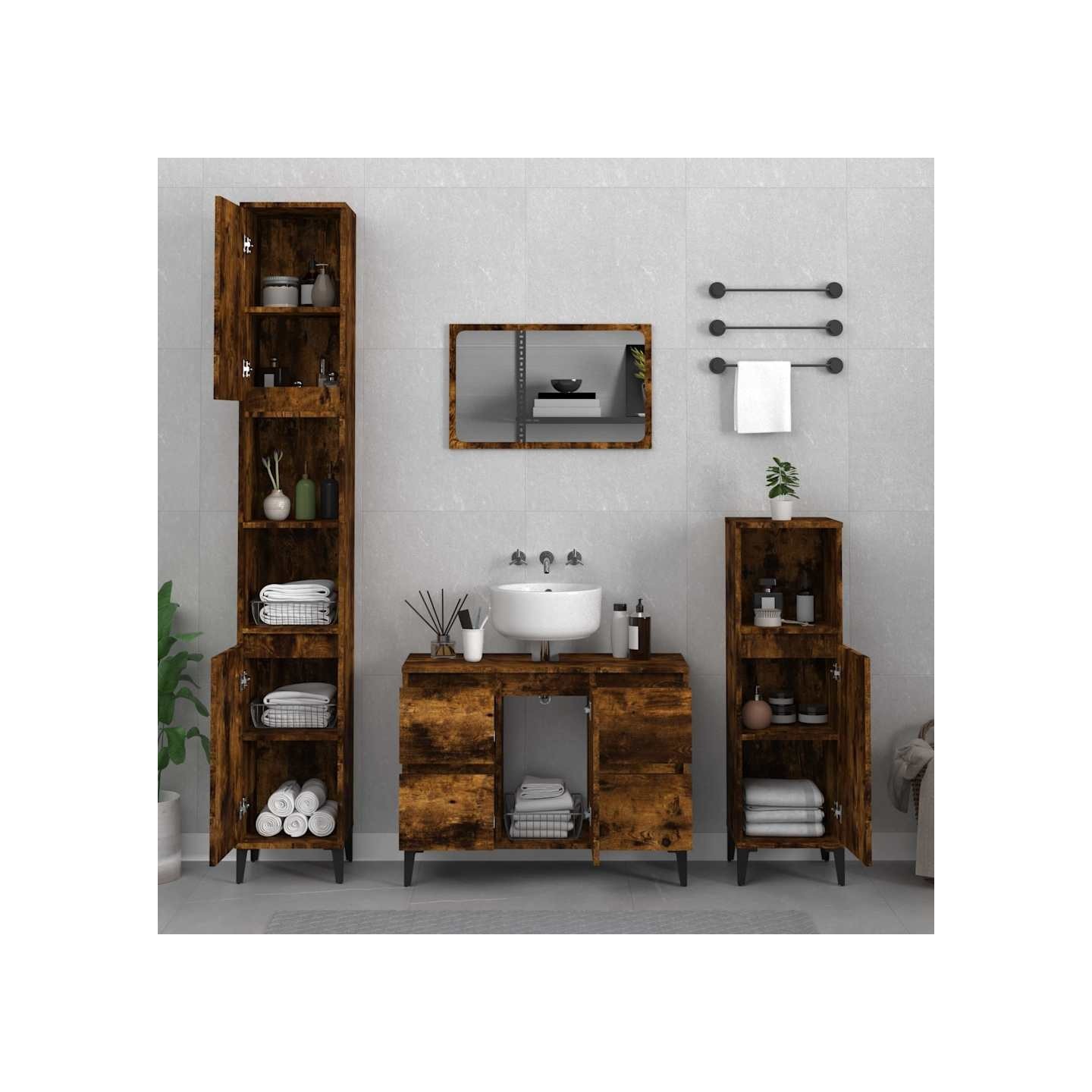 Ensemble de meubles de salle de bain 3 pcs Chêne fumé