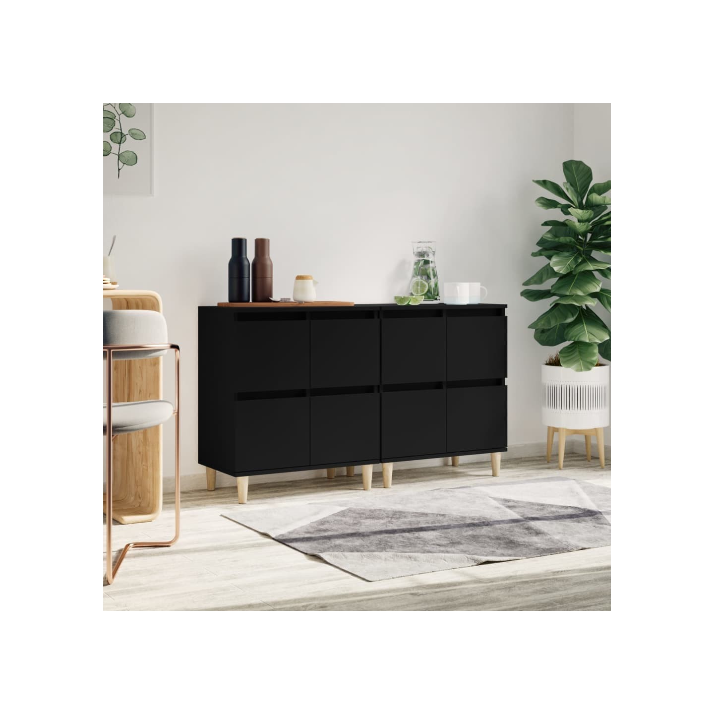 Buffets 2 pcs noir 60x35x70 cm bois d'ingénierie