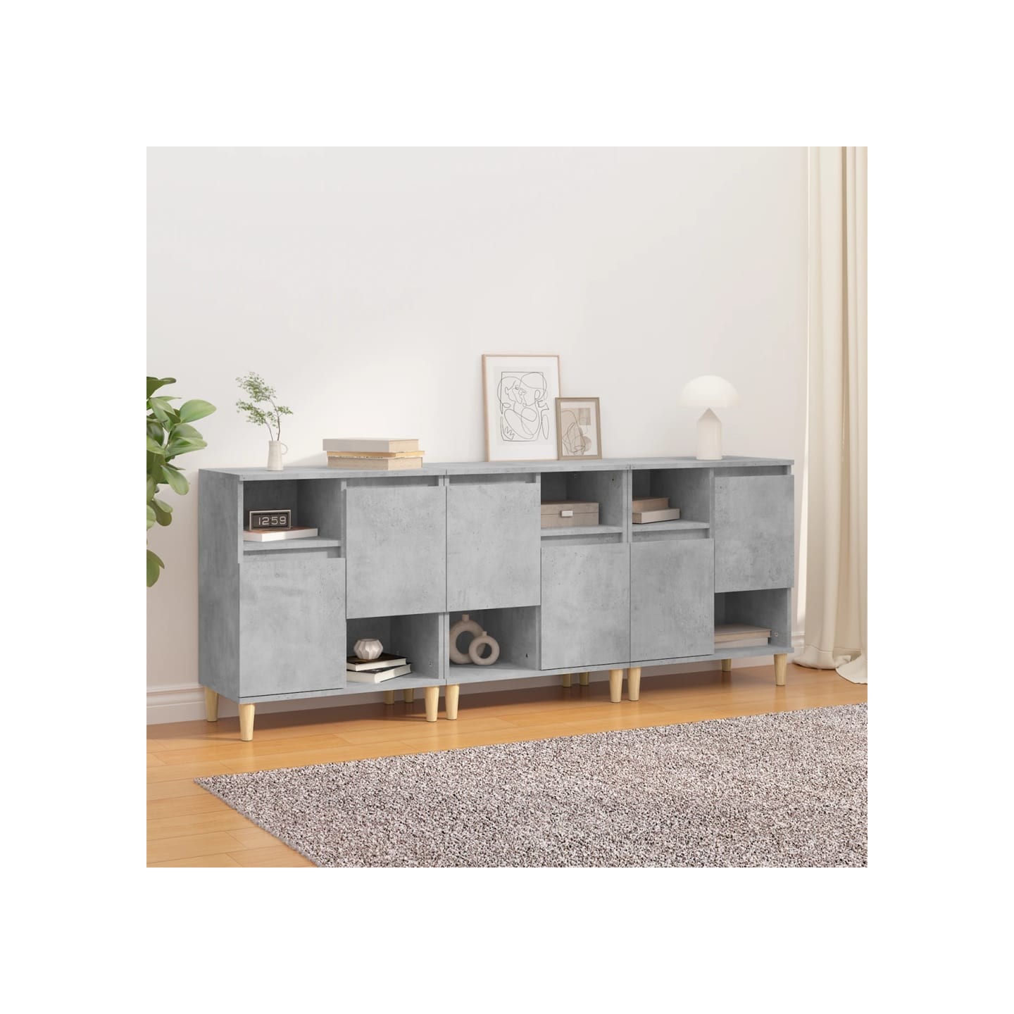 Buffets 3 pcs gris béton 60x35x70 cm bois d'ingénierie
