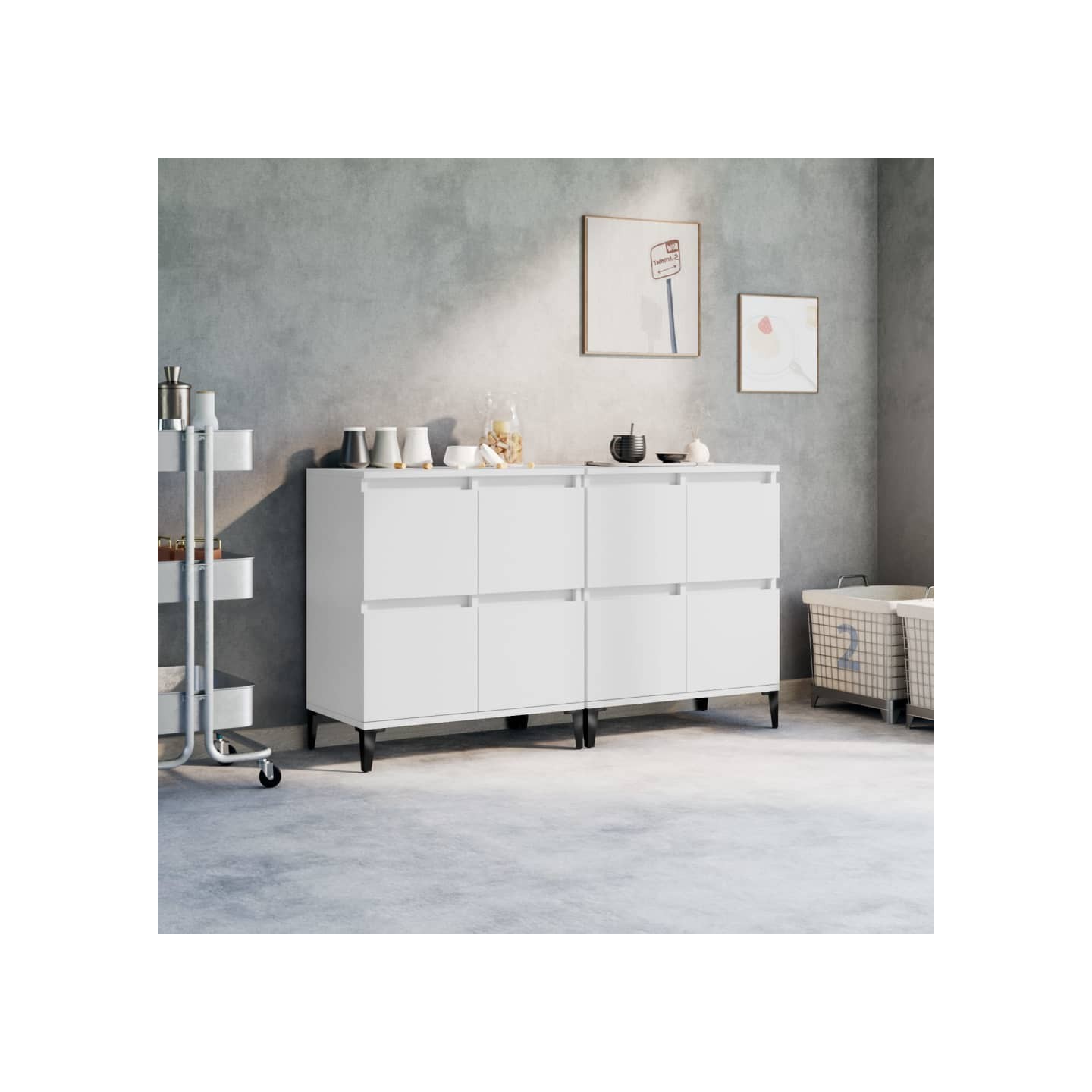Buffets 2 pcs blanc 60x35x70 cm bois d'ingénierie