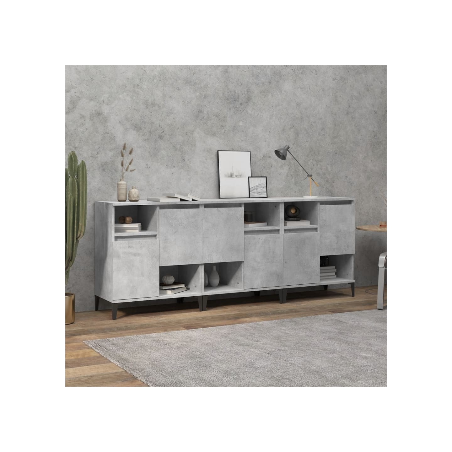 Buffets 3 pcs gris béton 60x35x70 cm bois d'ingénierie