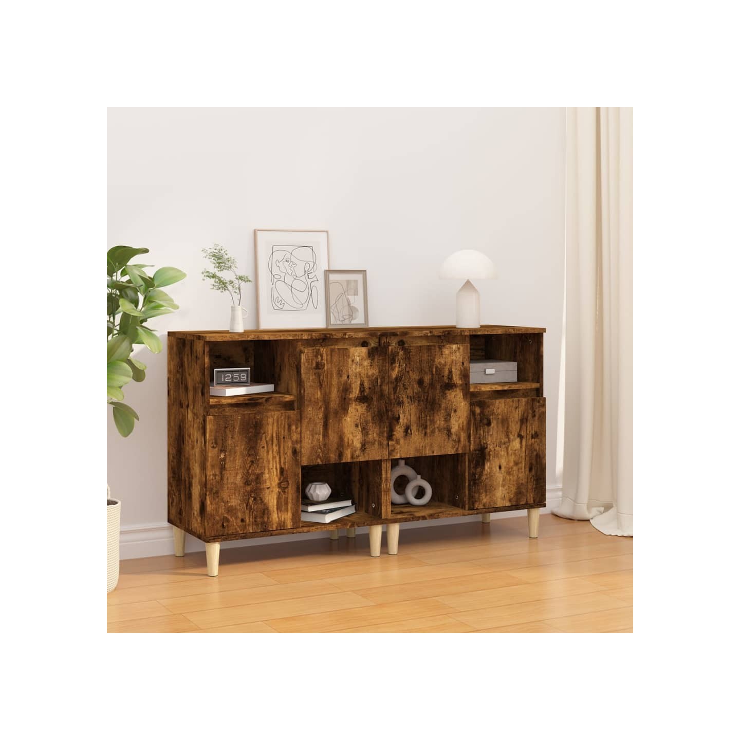 Buffets 2 pcs chêne fumé 60x35x70 cm bois d'ingénierie