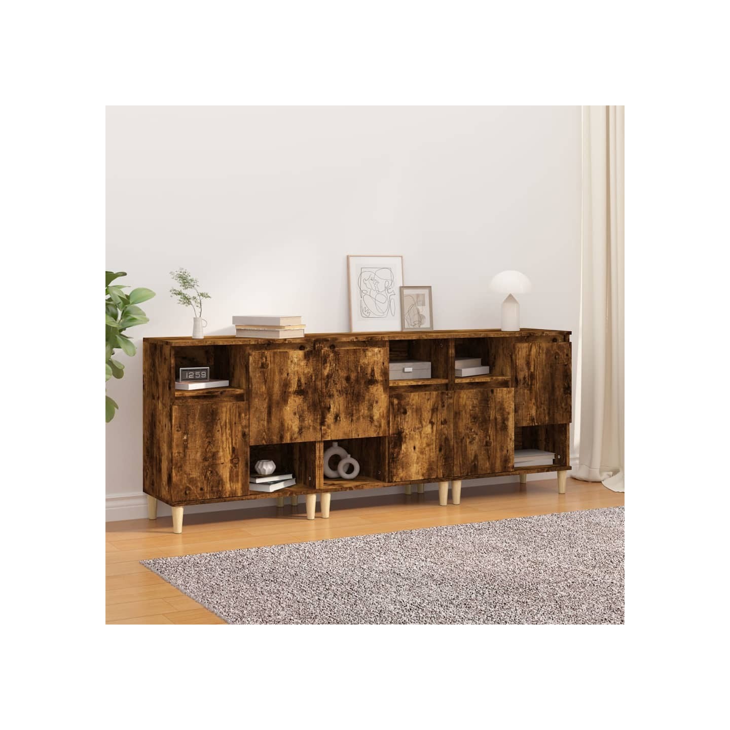 Buffets 3 pcs chêne fumé 60x35x70 cm bois d'ingénierie