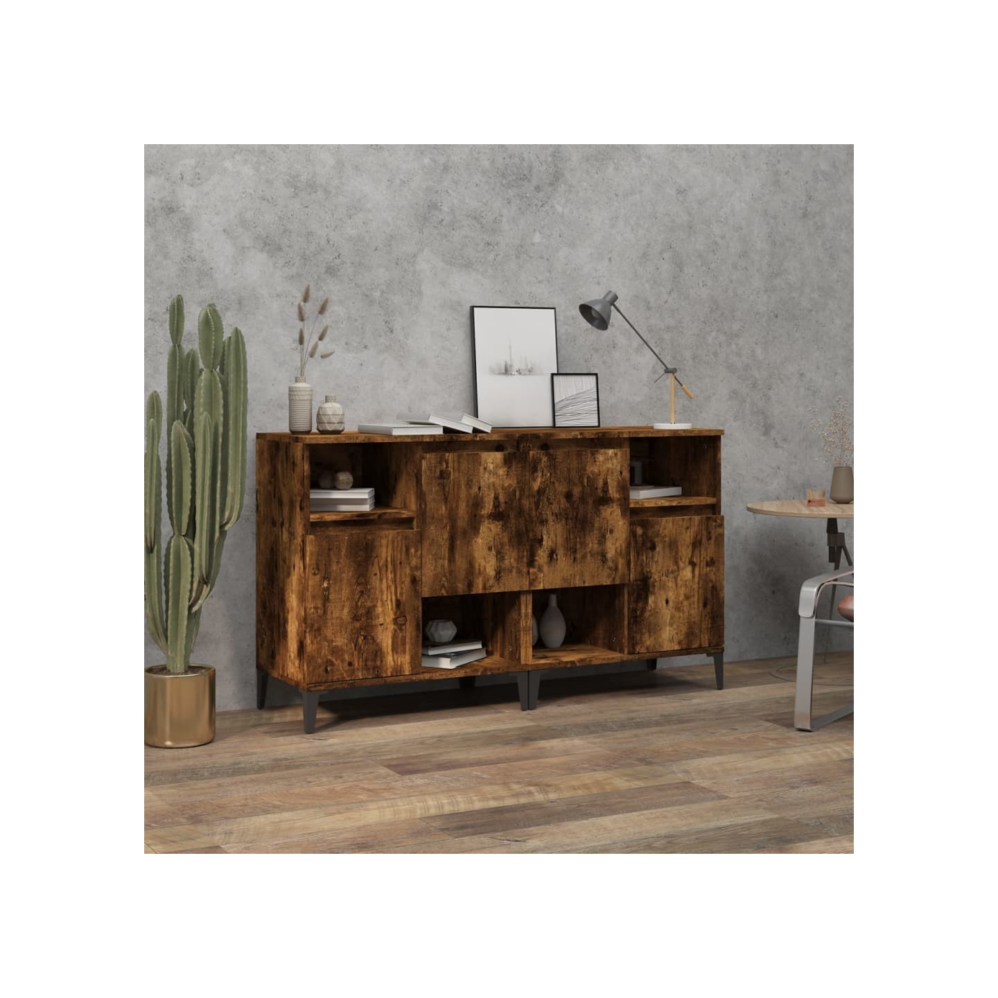 Buffets 2 pcs chêne fumé 60x35x70 cm bois d'ingénierie