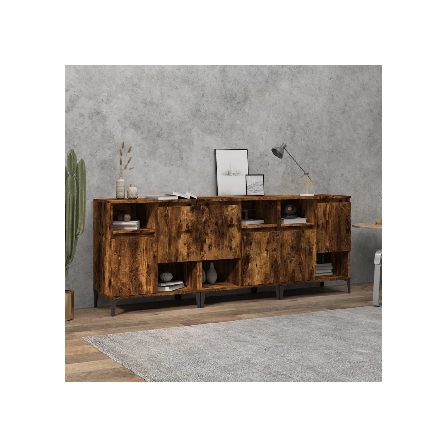 Buffets 3 pcs chêne fumé 60x35x70 cm bois d'ingénierie