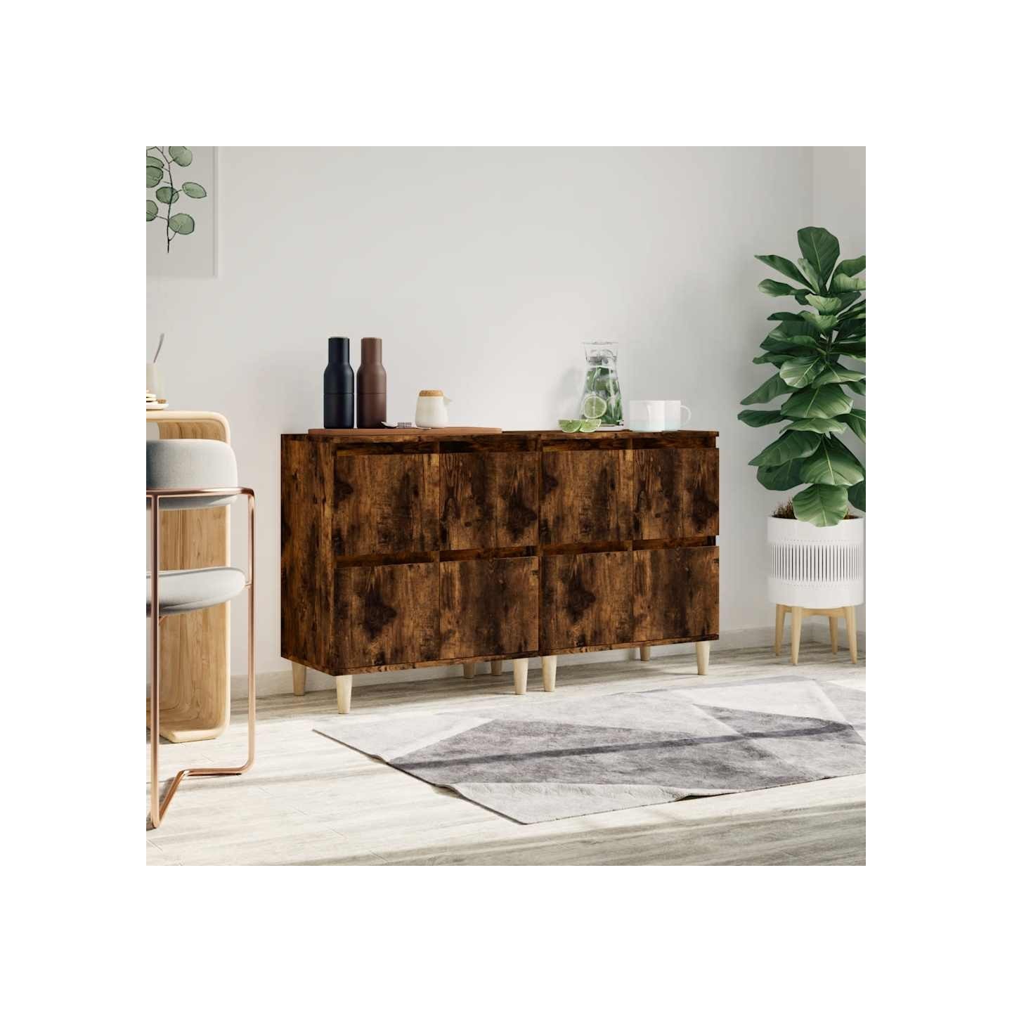 Buffets 2 pcs chêne fumé 60x35x70 cm bois d'ingénierie