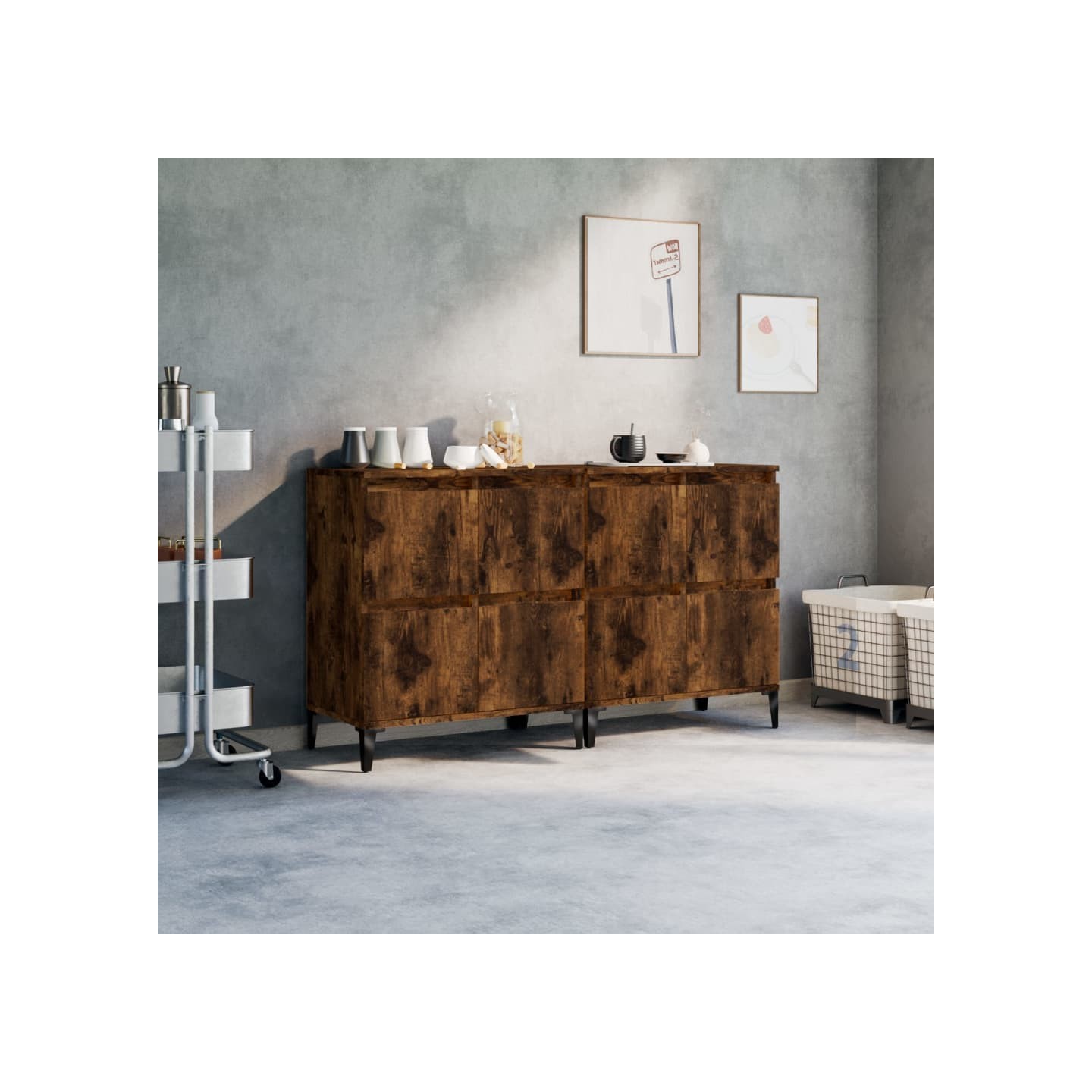 Buffets 2 pcs chêne fumé 60x35x70 cm bois d'ingénierie
