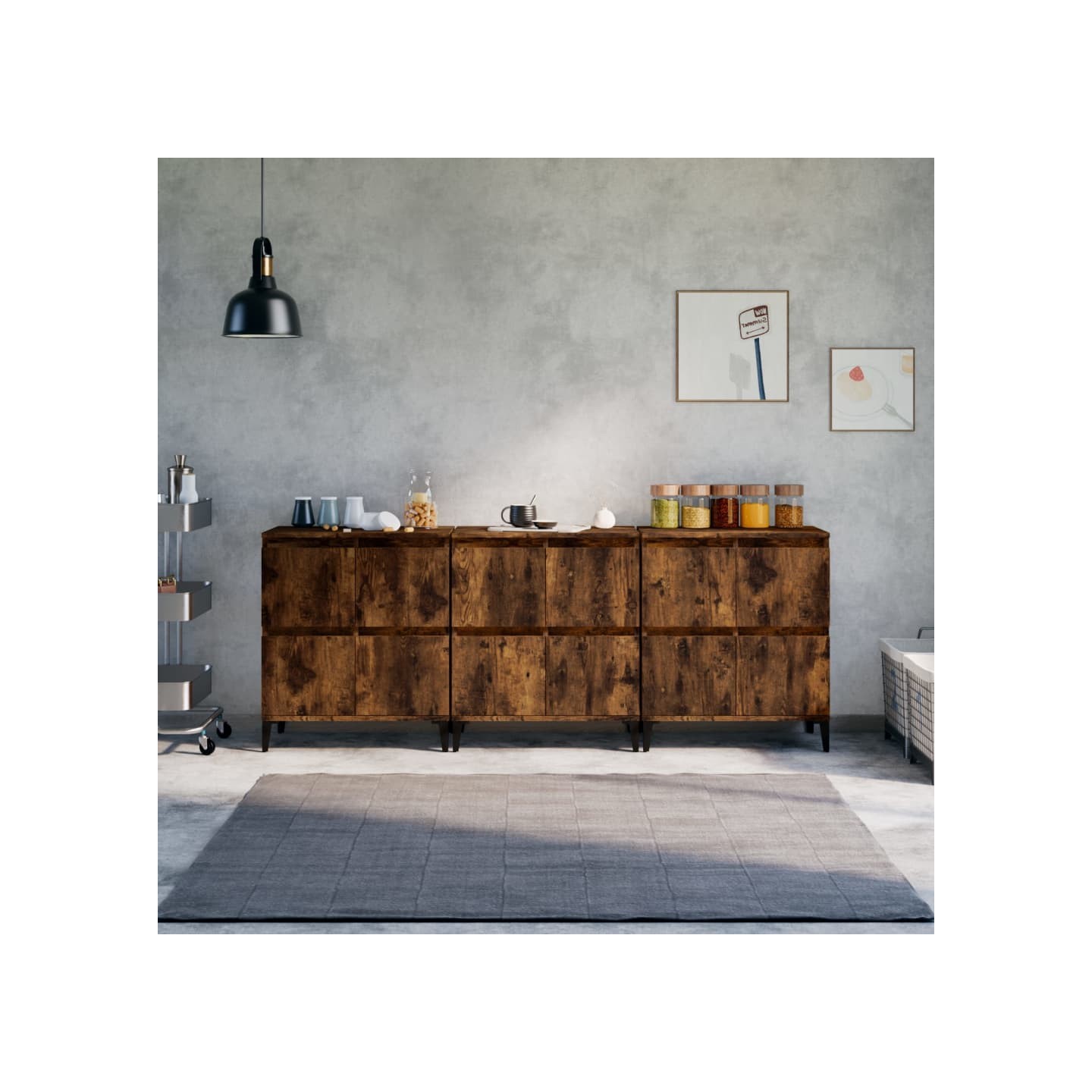 Buffets 3 pcs chêne fumé 60x35x70 cm bois d'ingénierie