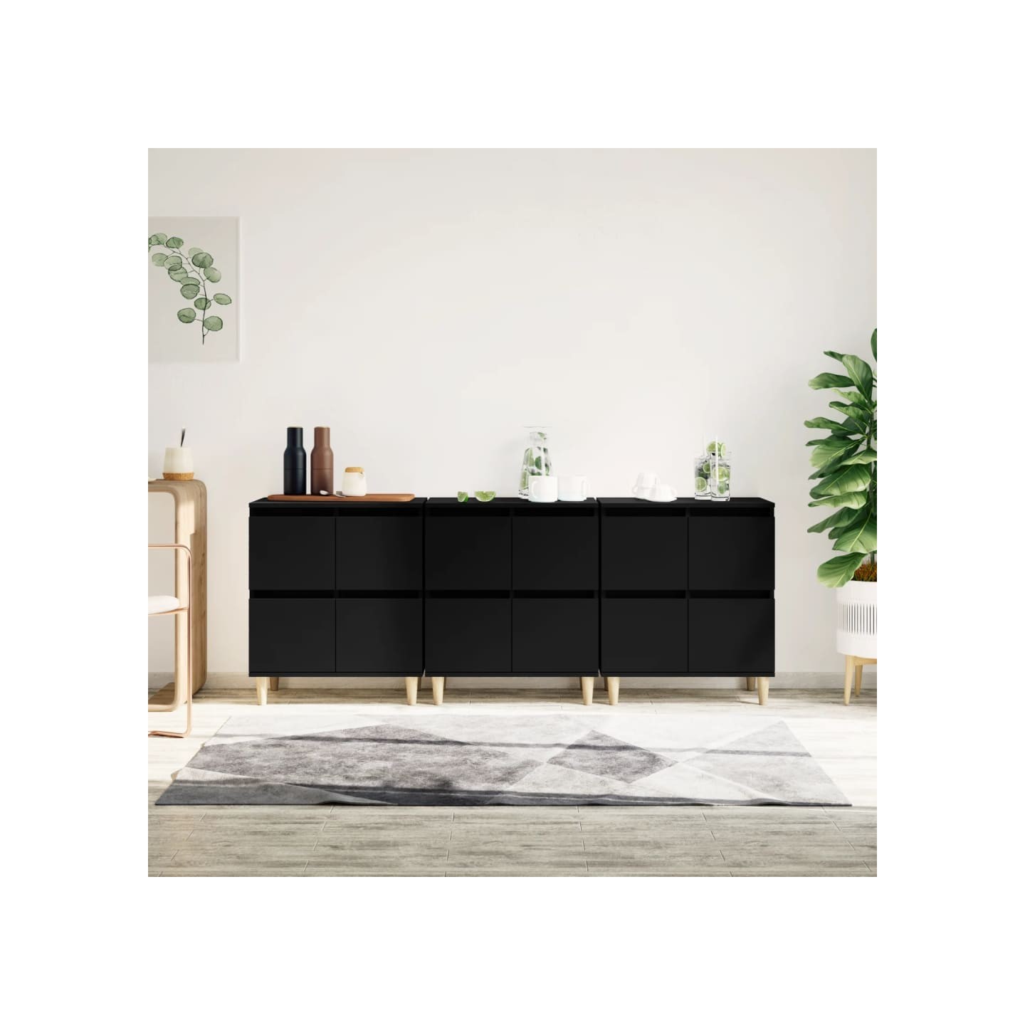 Buffets 3 pcs noir 60x35x70 cm bois d'ingénierie