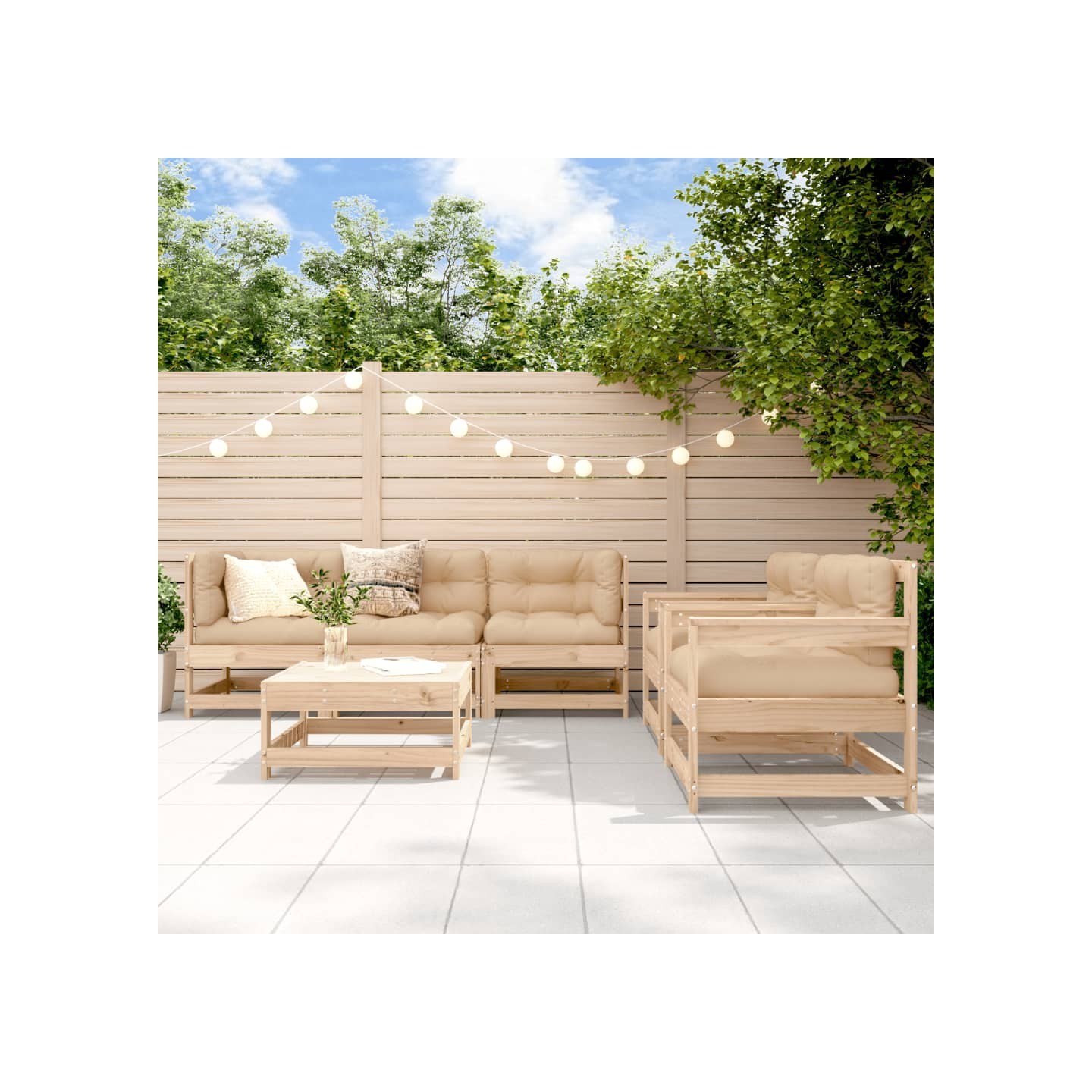 Salon de jardin 6 pcs avec coussins bois massif