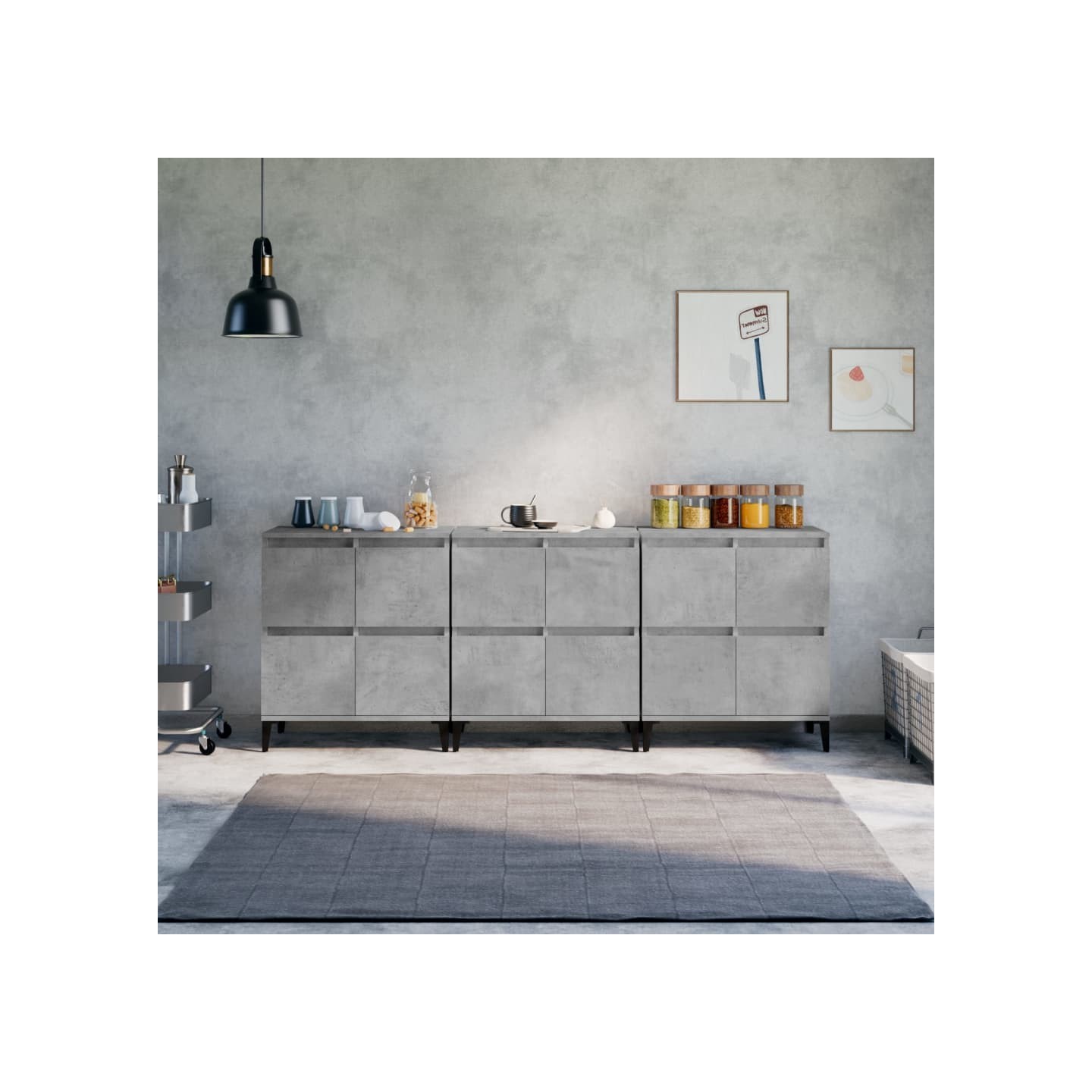 Buffets 3 pcs gris béton 60x35x70 cm bois d'ingénierie