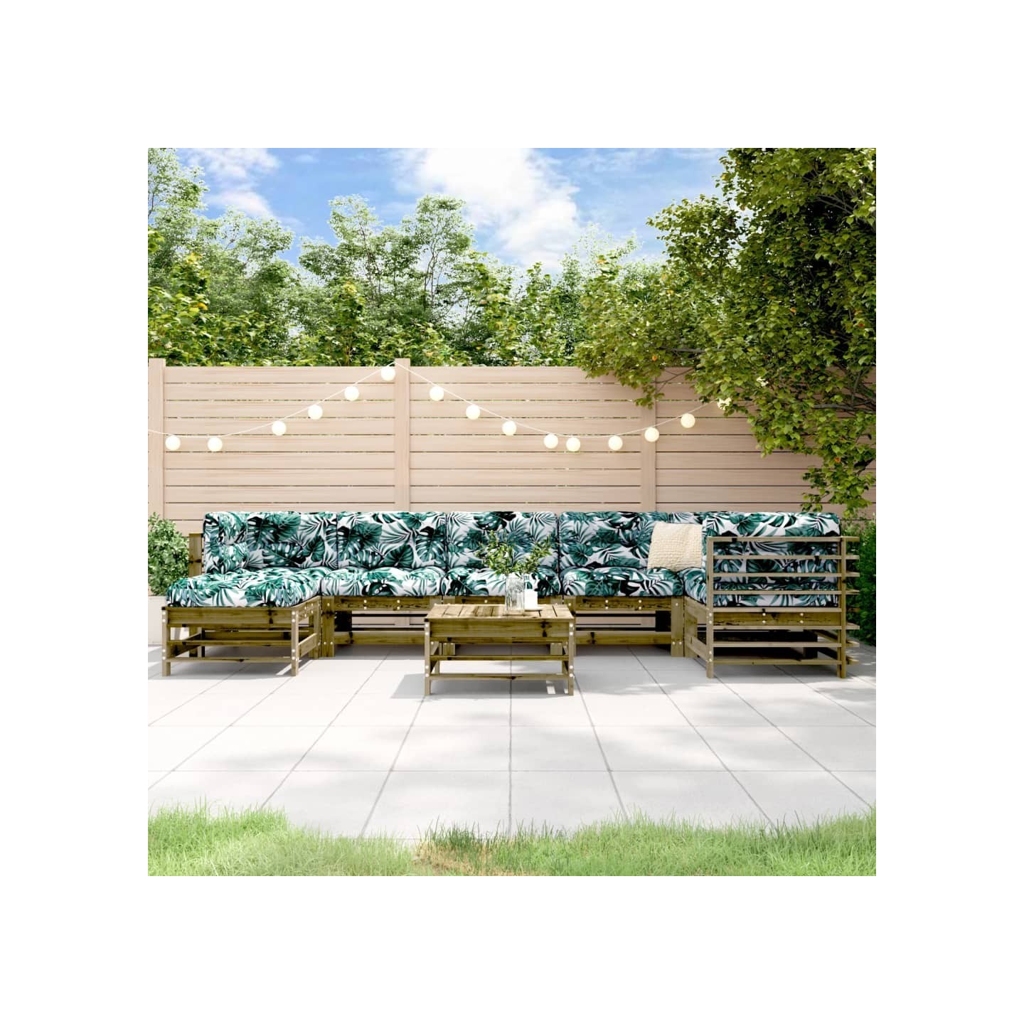 Salon de jardin 8 pcs avec coussins bois de pin imprégné