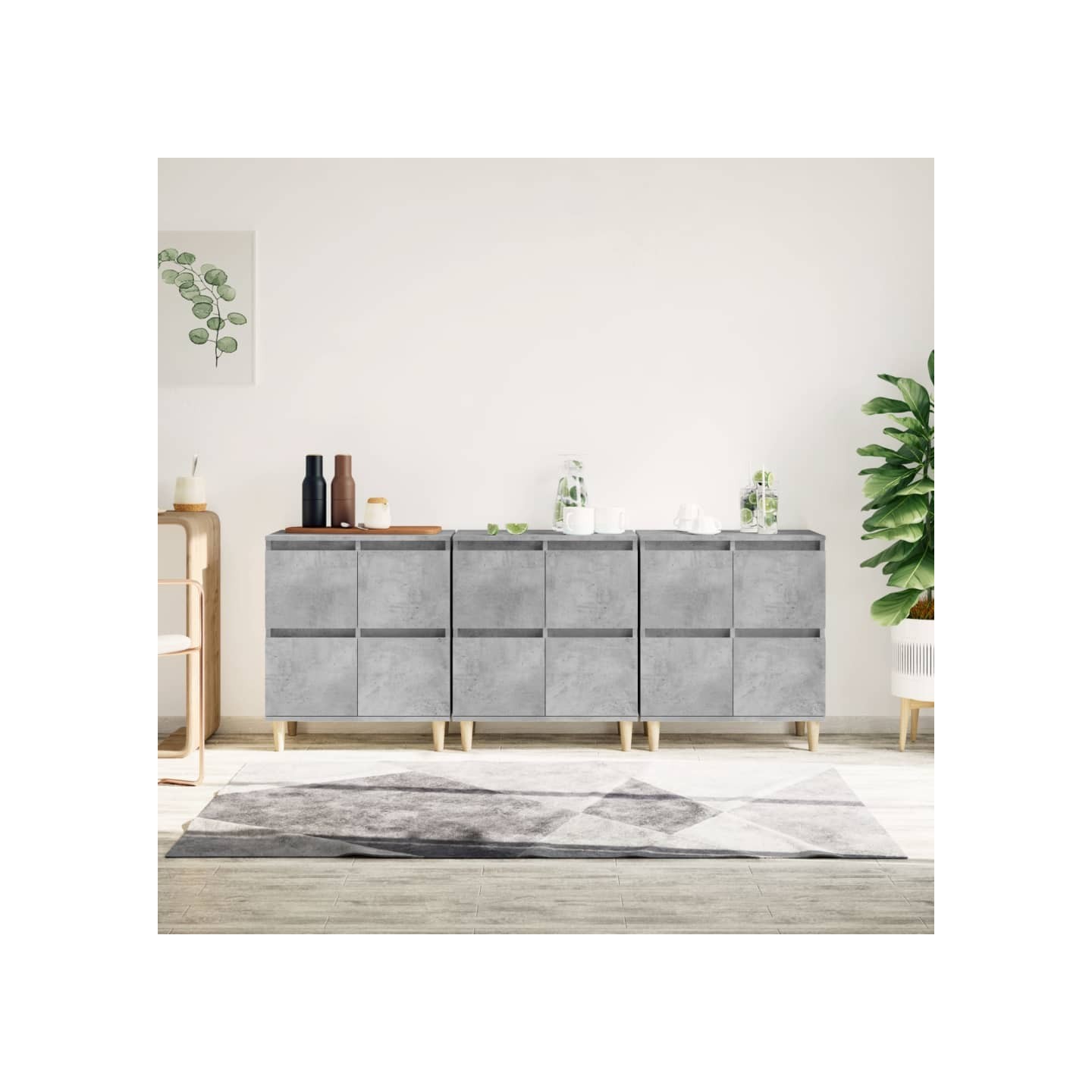 Buffets 3 pcs gris béton 60x35x70 cm bois d'ingénierie