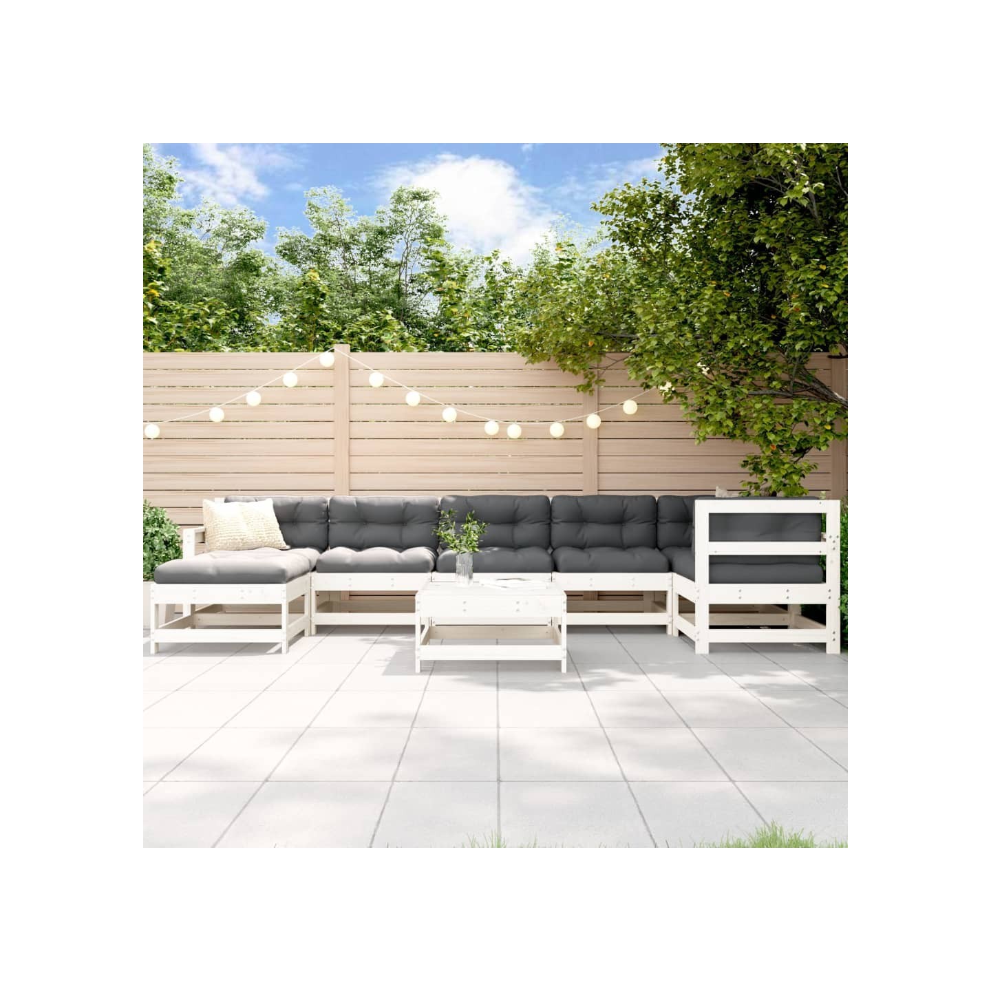 Salon de jardin 8 pcs avec coussins blanc bois massif