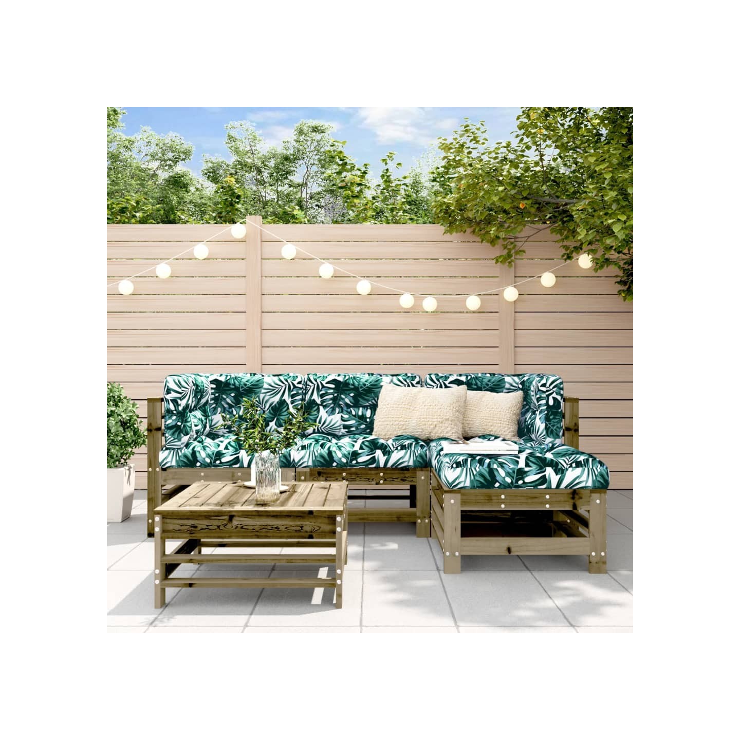 Salon de jardin 5 pcs avec coussins bois de pin imprégné