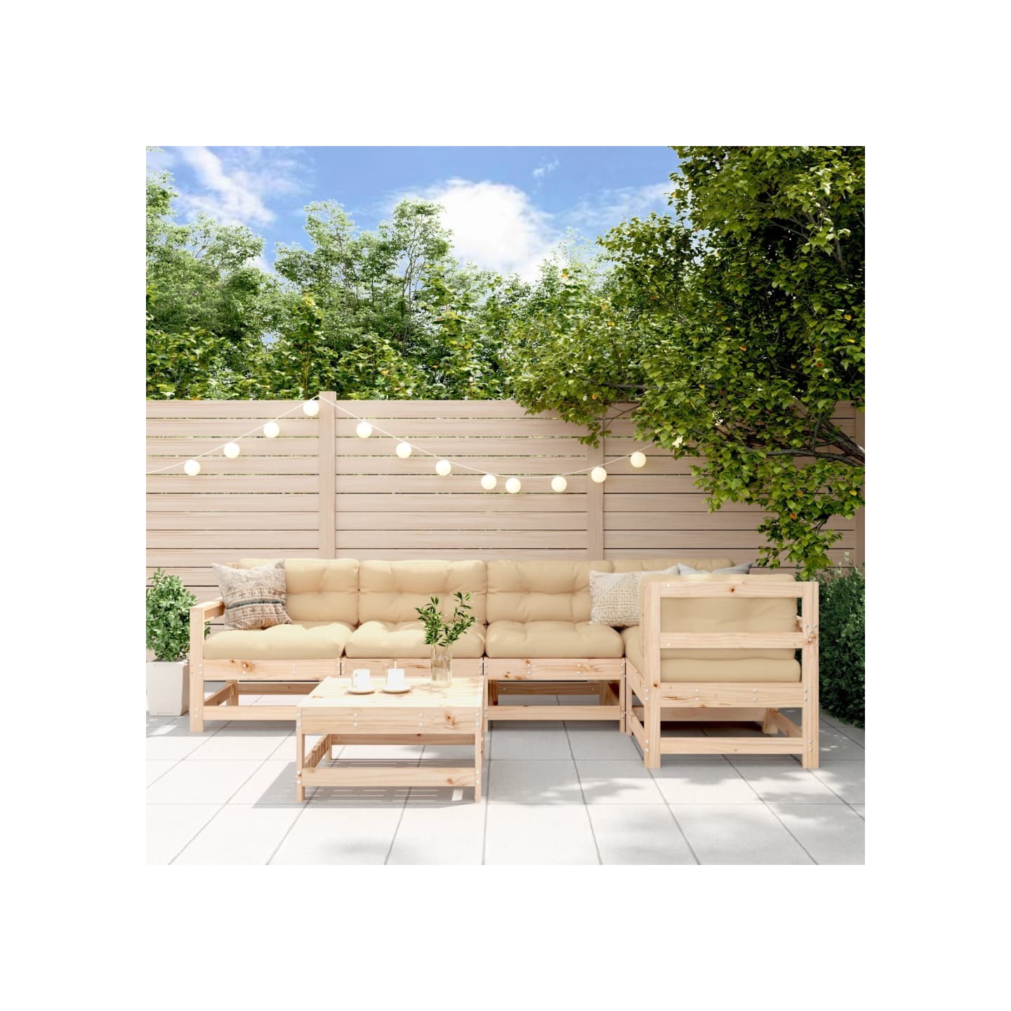 Salon de jardin 6 pcs avec coussins bois massif