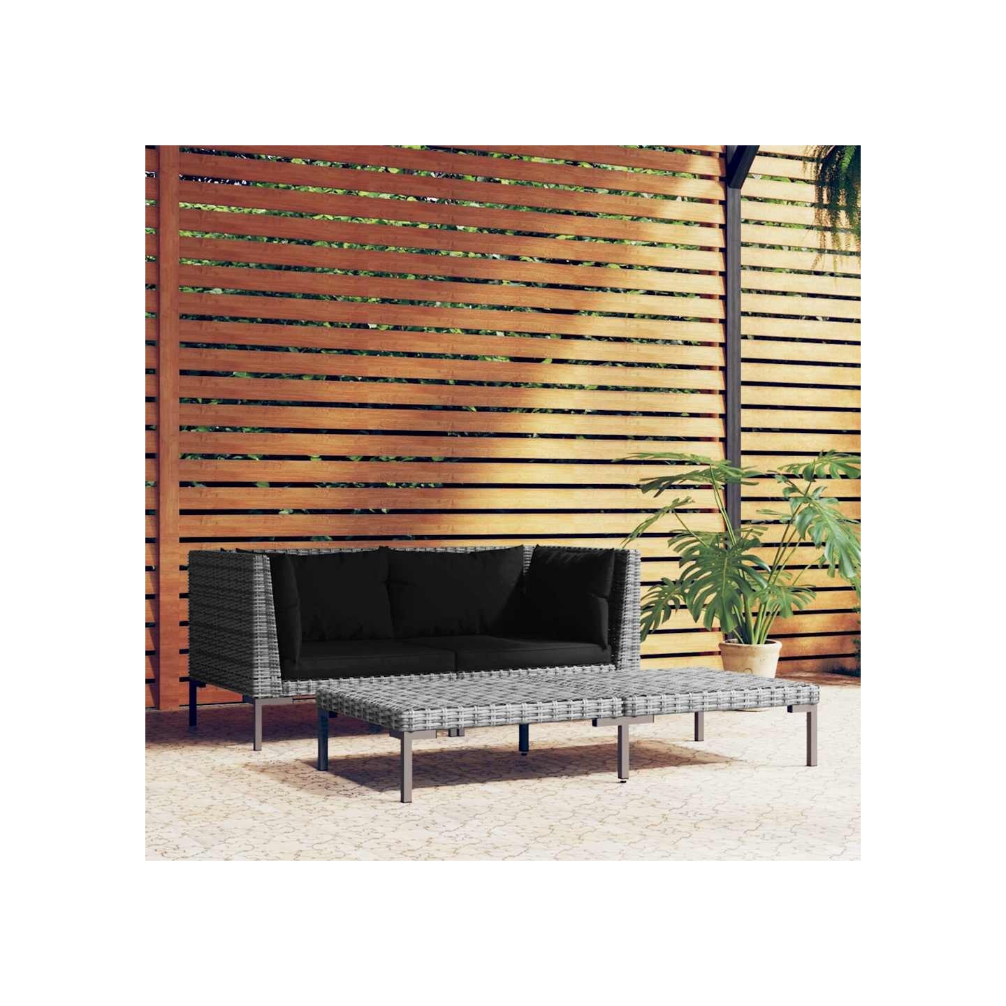 Salon de jardin 3 pcs Gris foncé Résine tressée demi-ronde