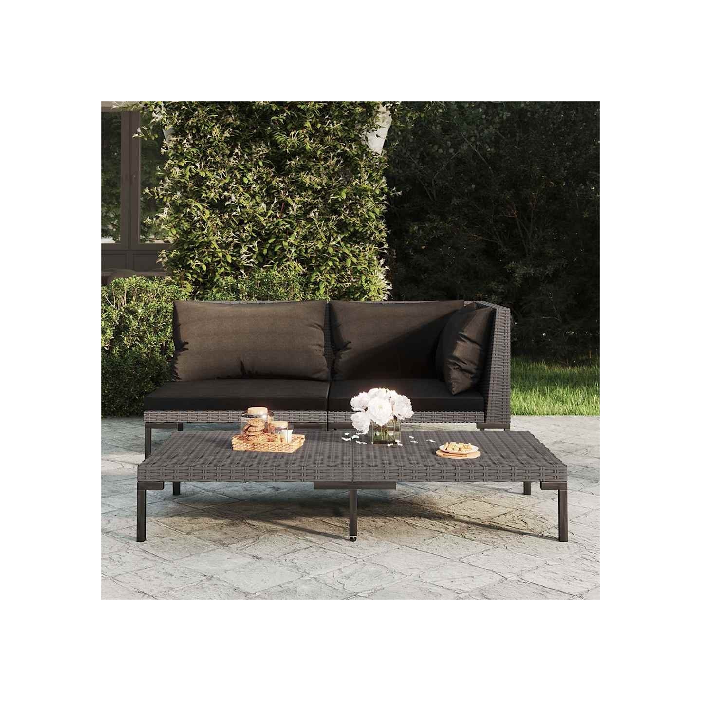 Canapé de jardin avec coussins Résine tressée demi-ronde