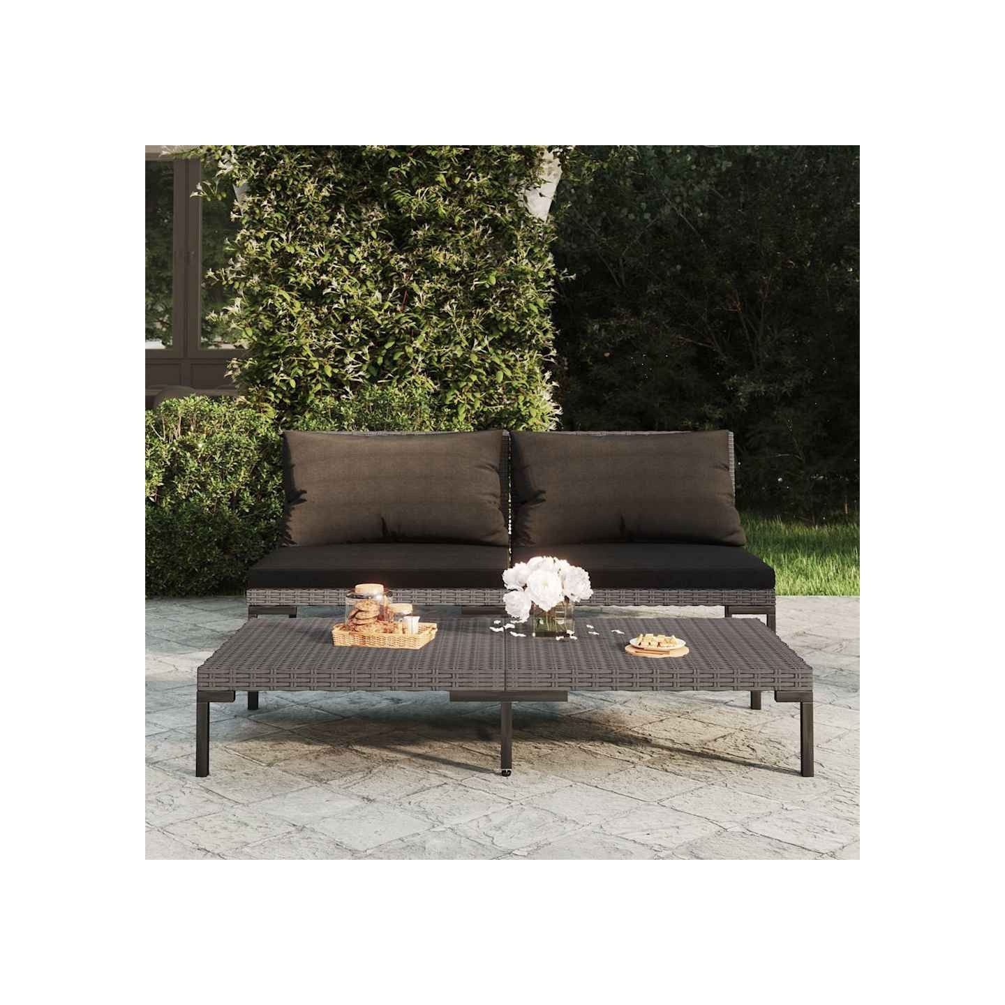 Canapés de jardin 2 pcs avec coussins Résine tressée demi-ronde