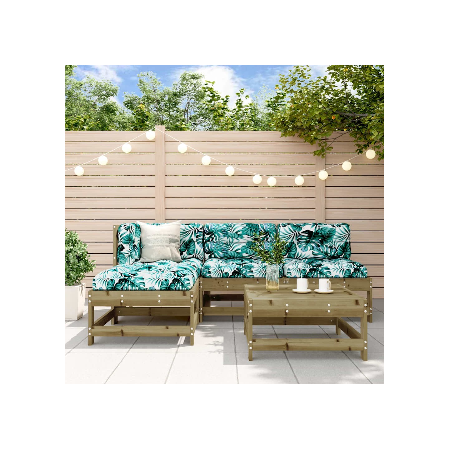Salon de jardin 5 pcs avec coussins bois de pin imprégné