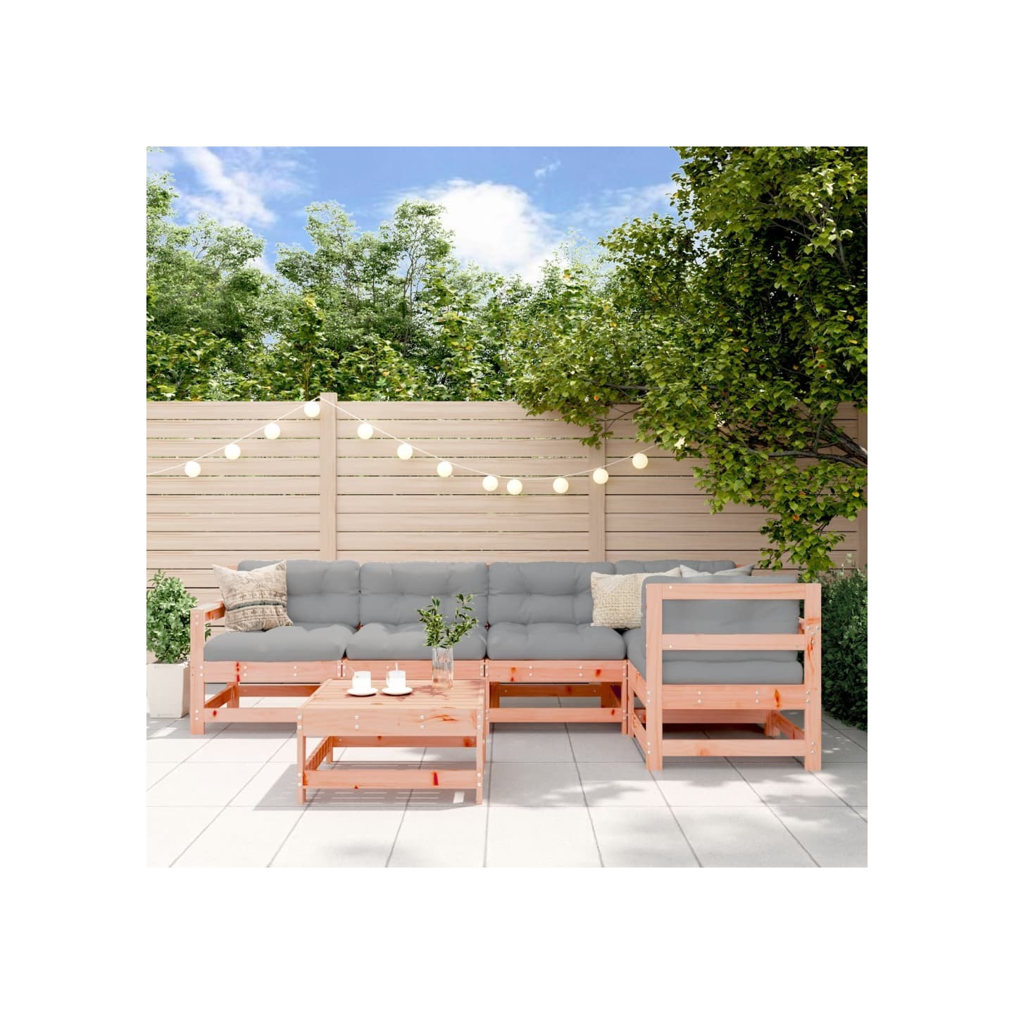 Salon de jardin 6 pcs avec coussins bois massif Douglas