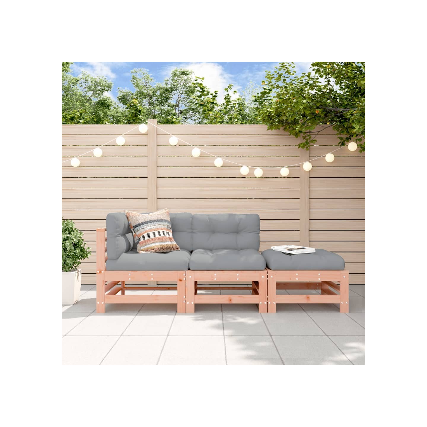 Salon de jardin 3 pcs avec coussins bois massif douglas