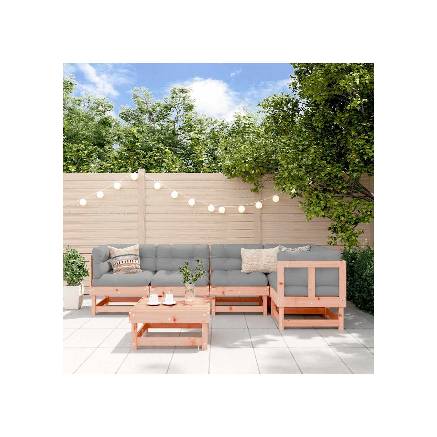 Salon de jardin 6 pcs avec coussins bois massif Douglas