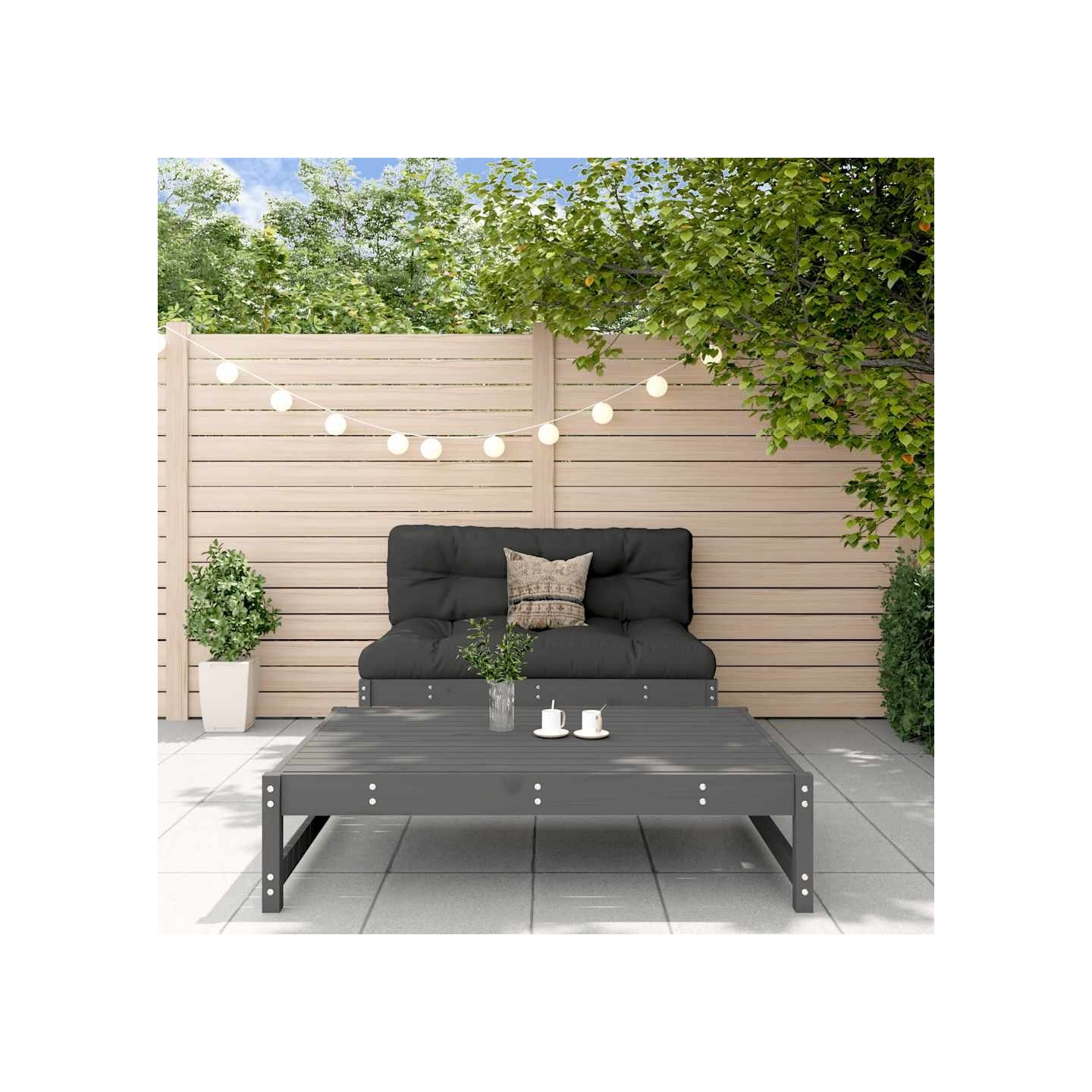 Salon de jardin 2 pcs avec coussins gris bois massif