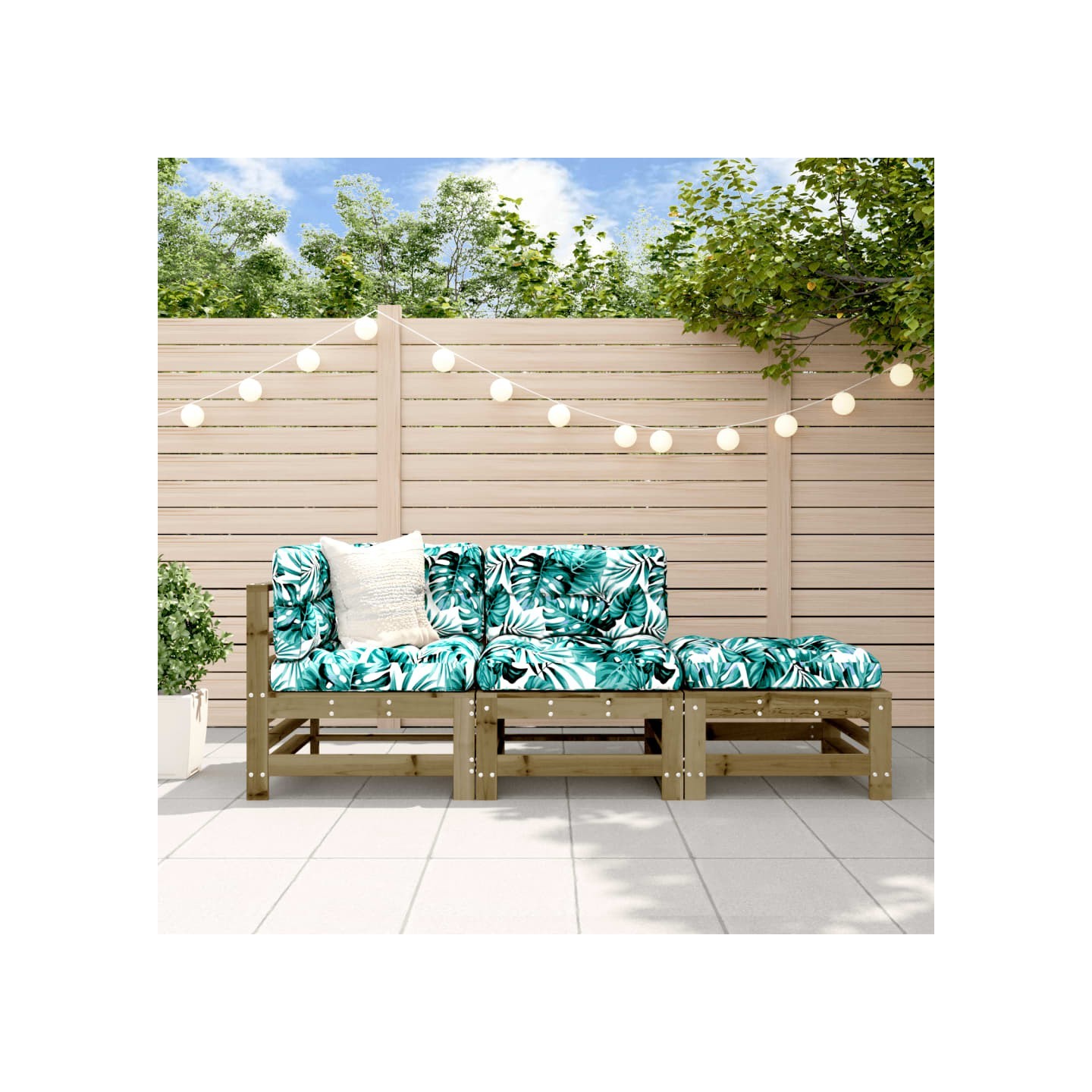 Salon de jardin 3 pcs avec coussins bois de pin imprégné