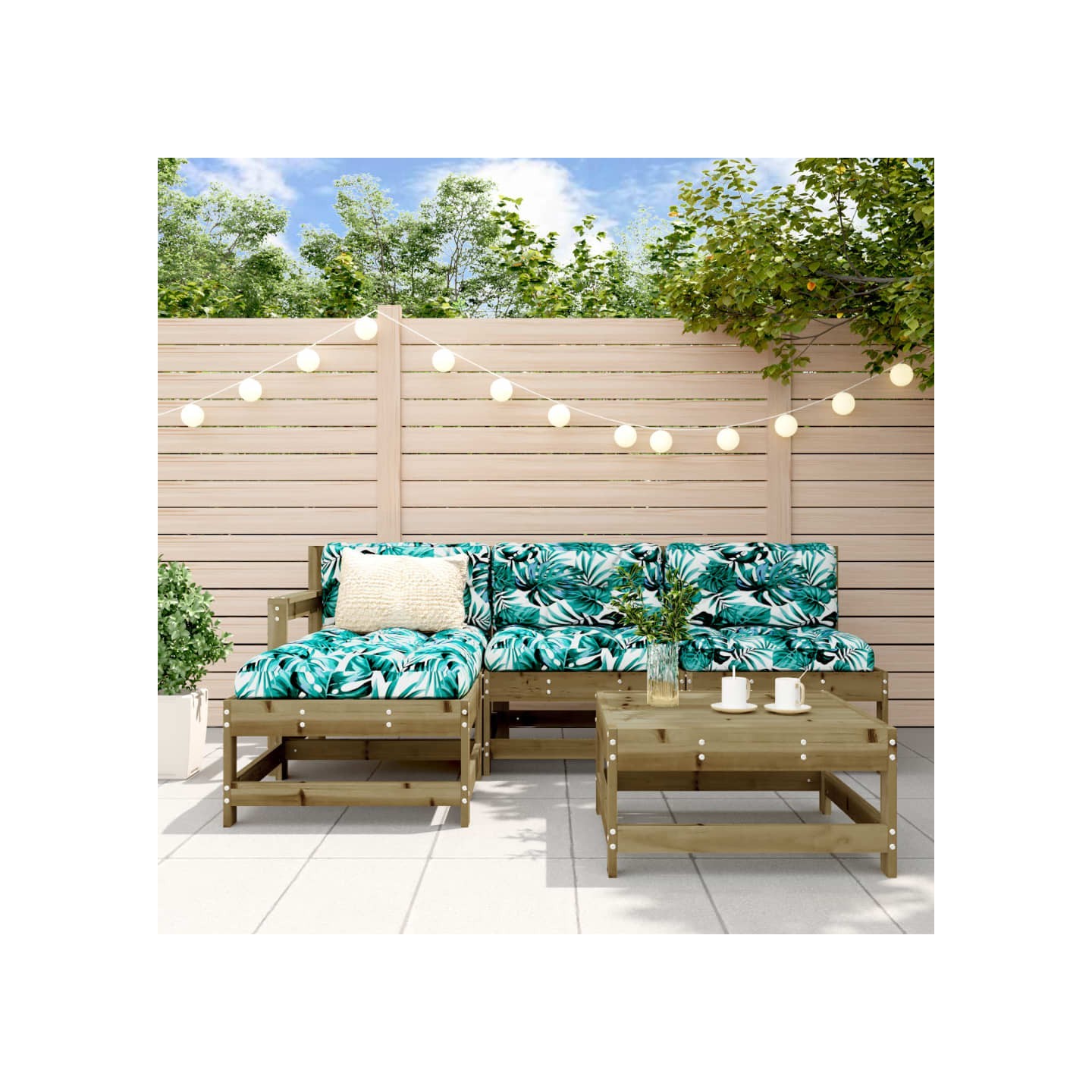 Salon de jardin 5 pcs avec coussins bois de pin imprégné