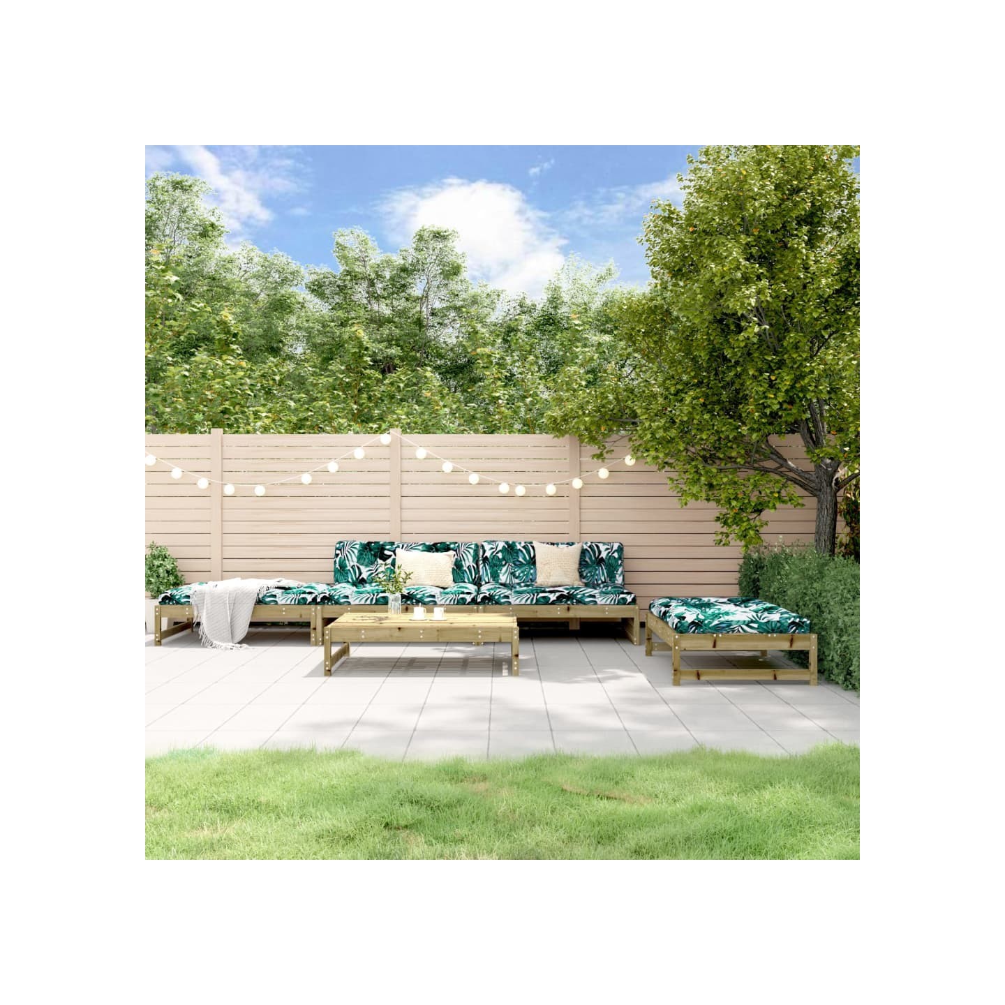 Salon de jardin 5 pcs avec coussins bois de pin imprégné