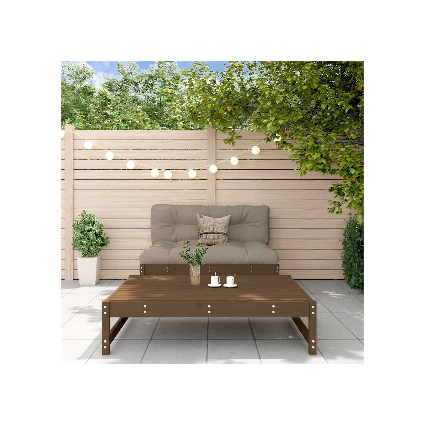 Salon de jardin 2 pcs avec coussins marron miel bois massif