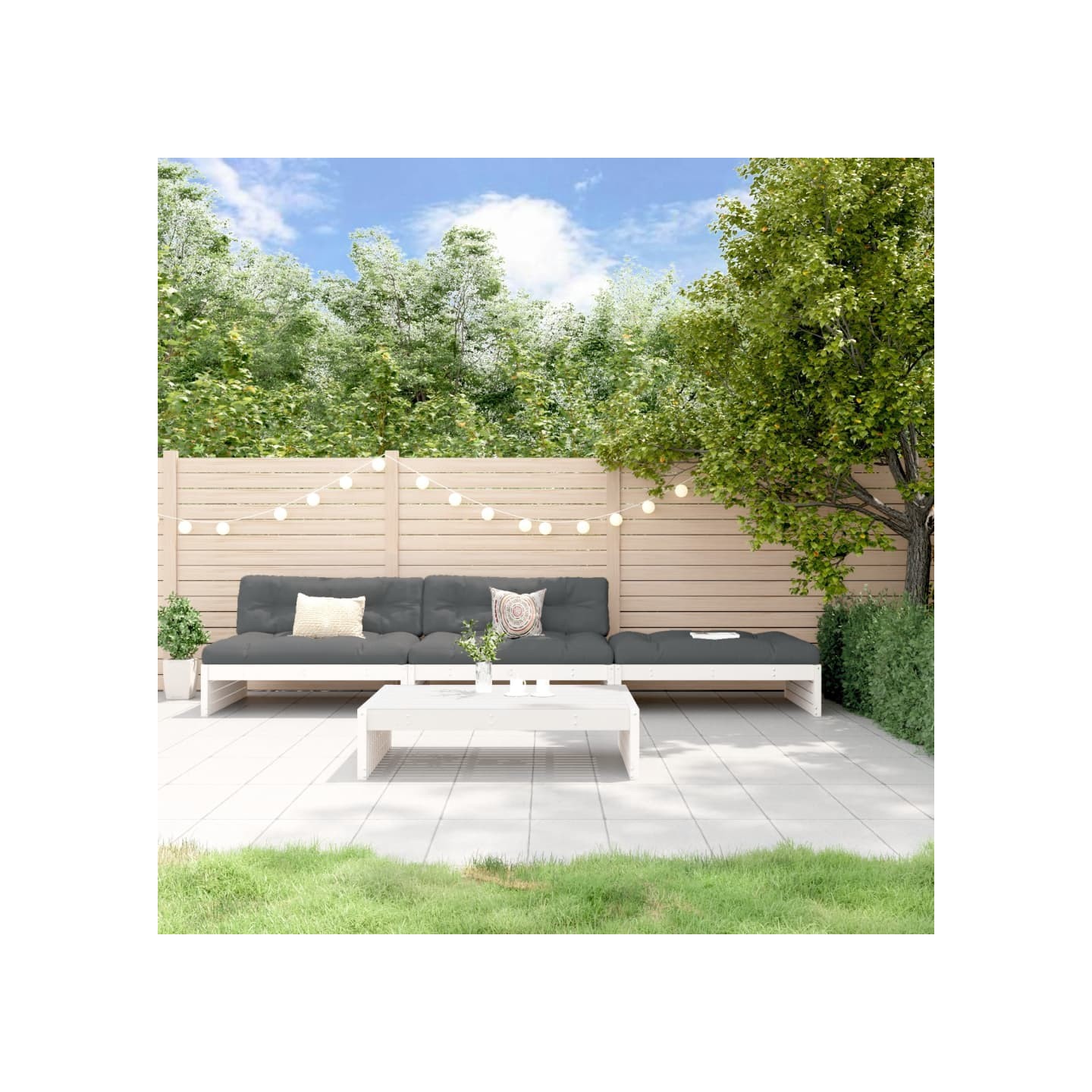Salon de jardin 4 pcs avec coussins blanc bois massif
