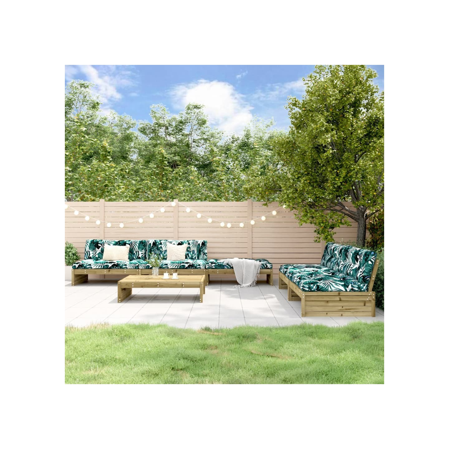 Salon de jardin 6 pcs avec coussins bois de pin imprégné