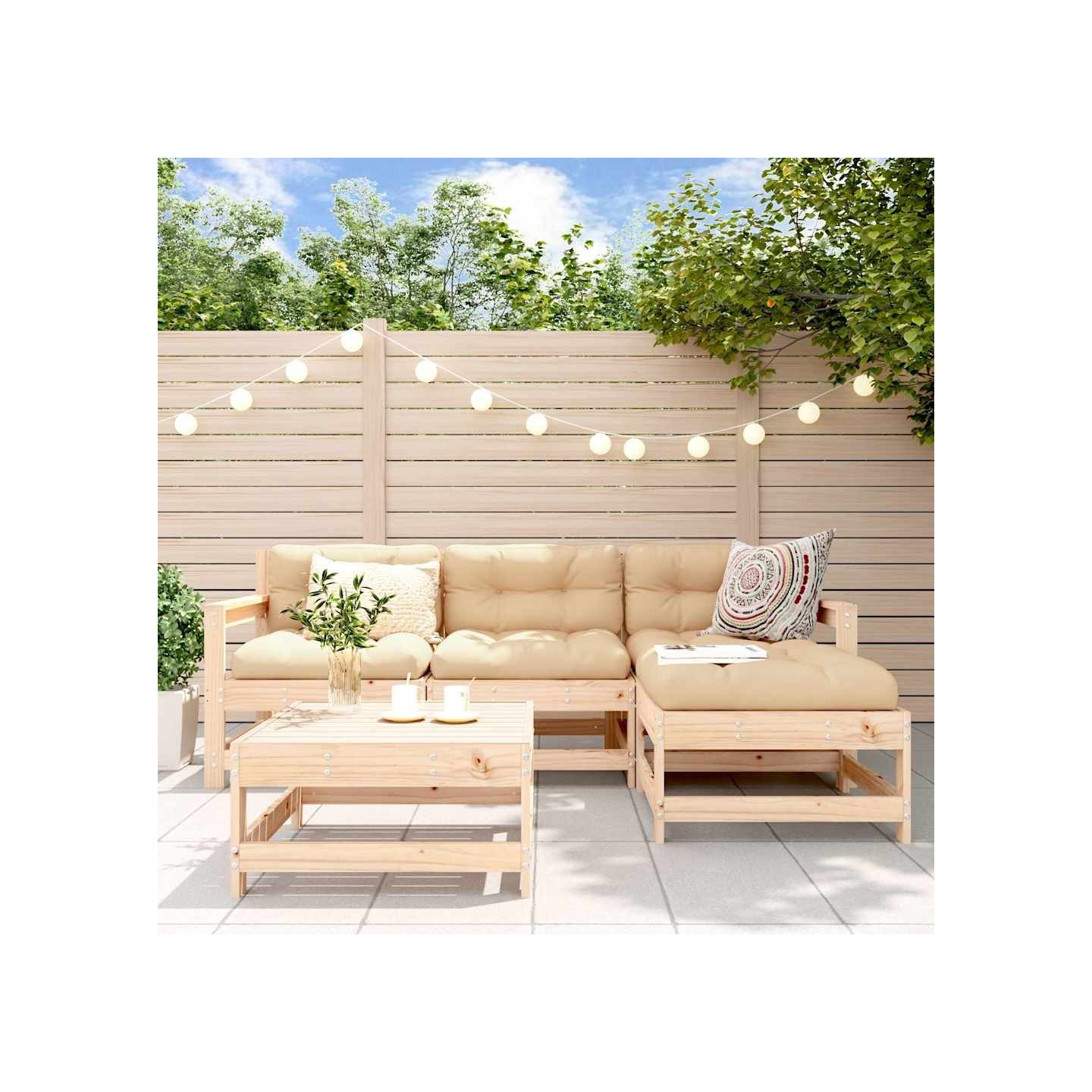 Salon de jardin 5 pcs bois massif de pin