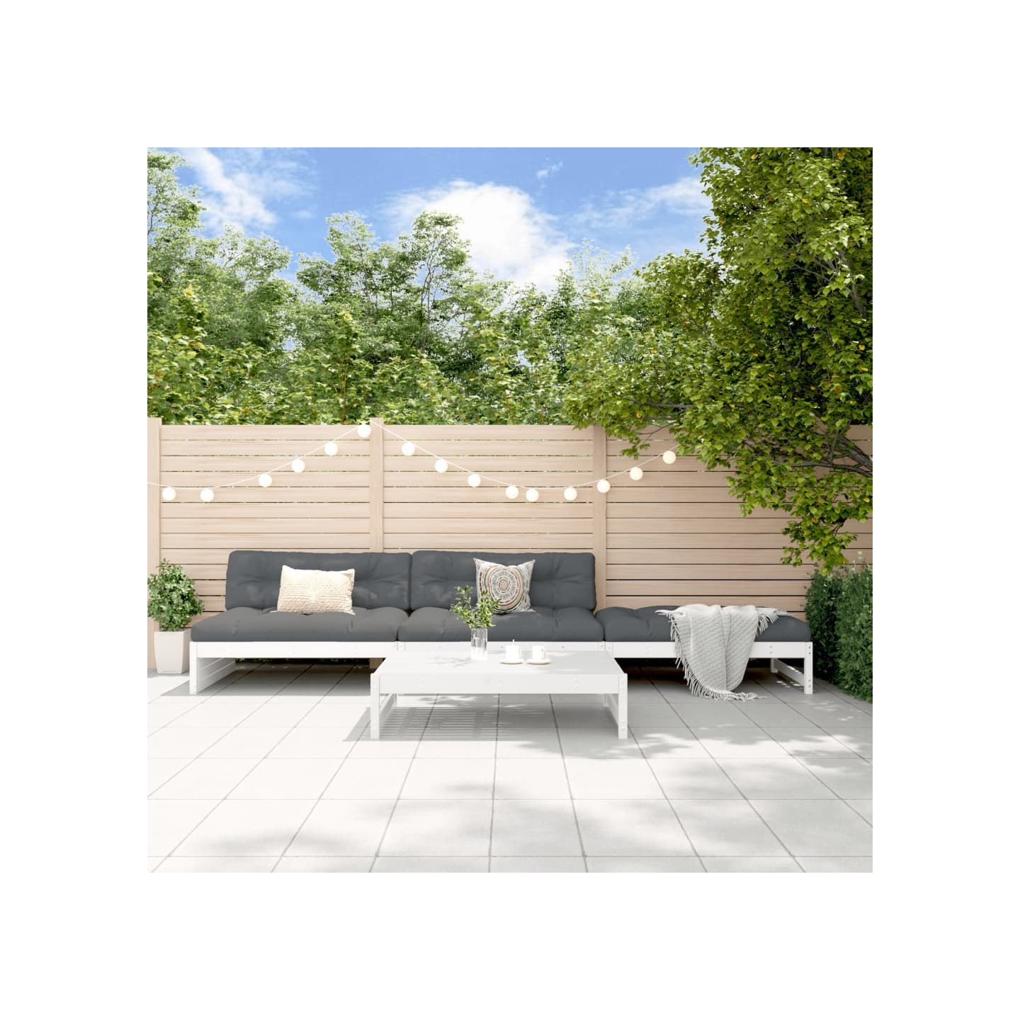 Salon de jardin 4 pcs avec coussins blanc bois massif