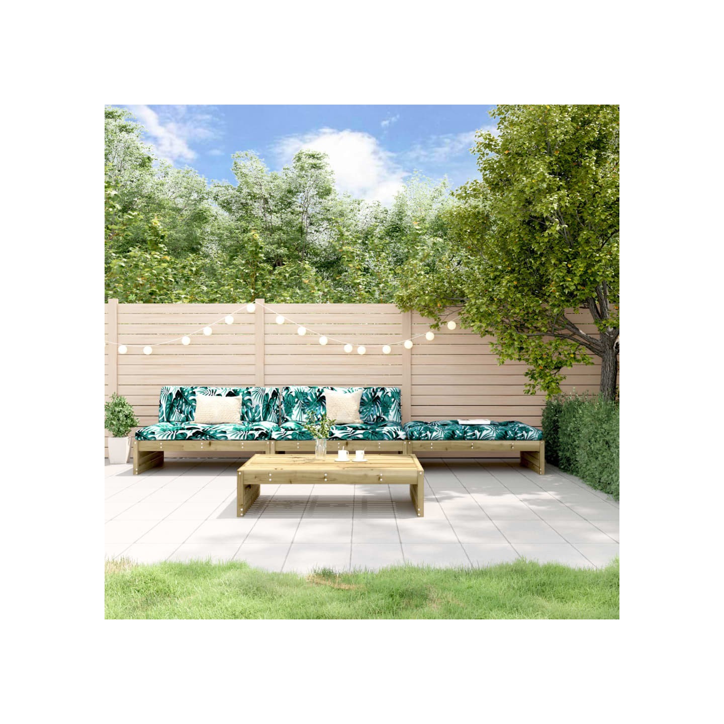 Salon de jardin 4 pcs avec coussins bois de pin imprégné