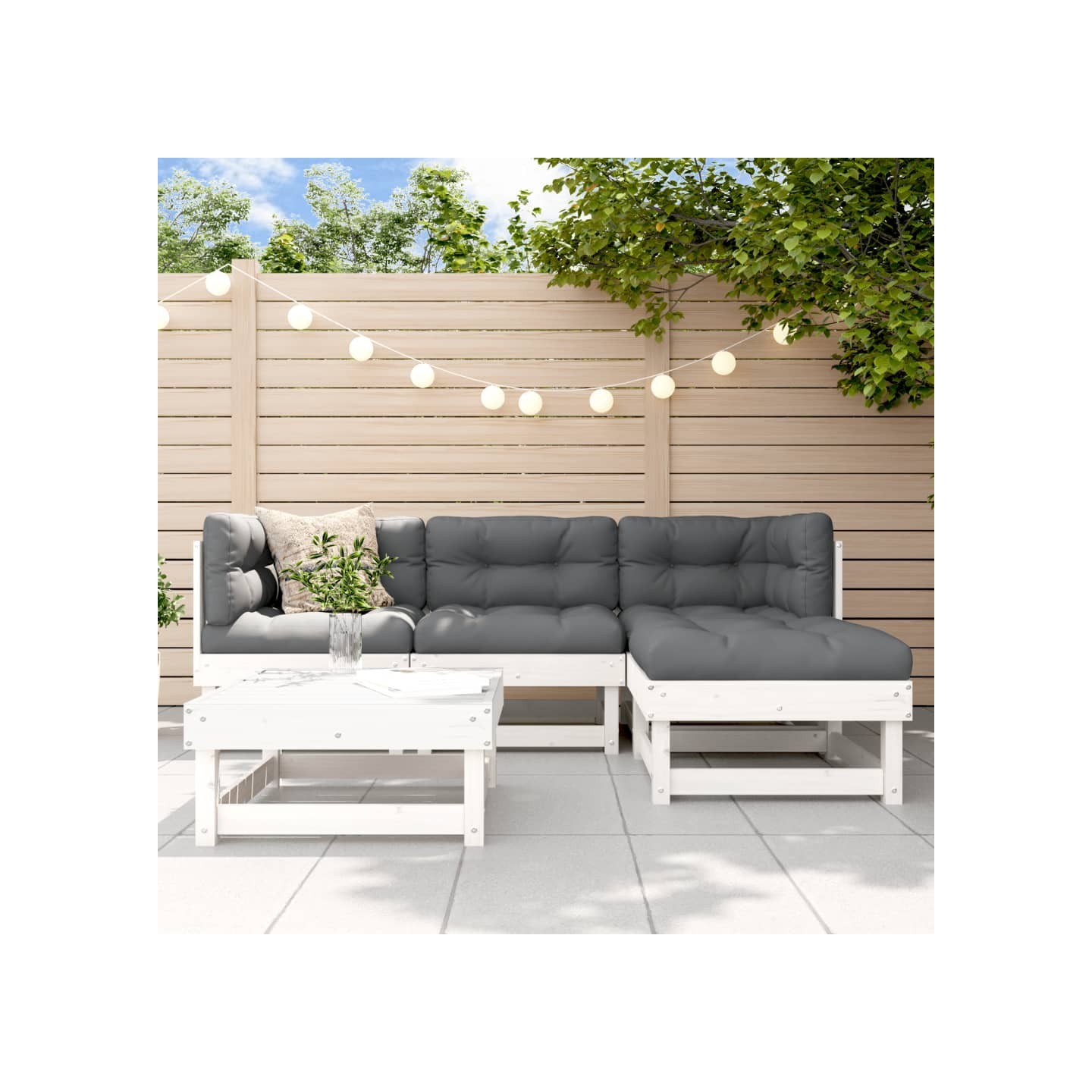 Salon de jardin 5 pcs blanc bois massif de pin