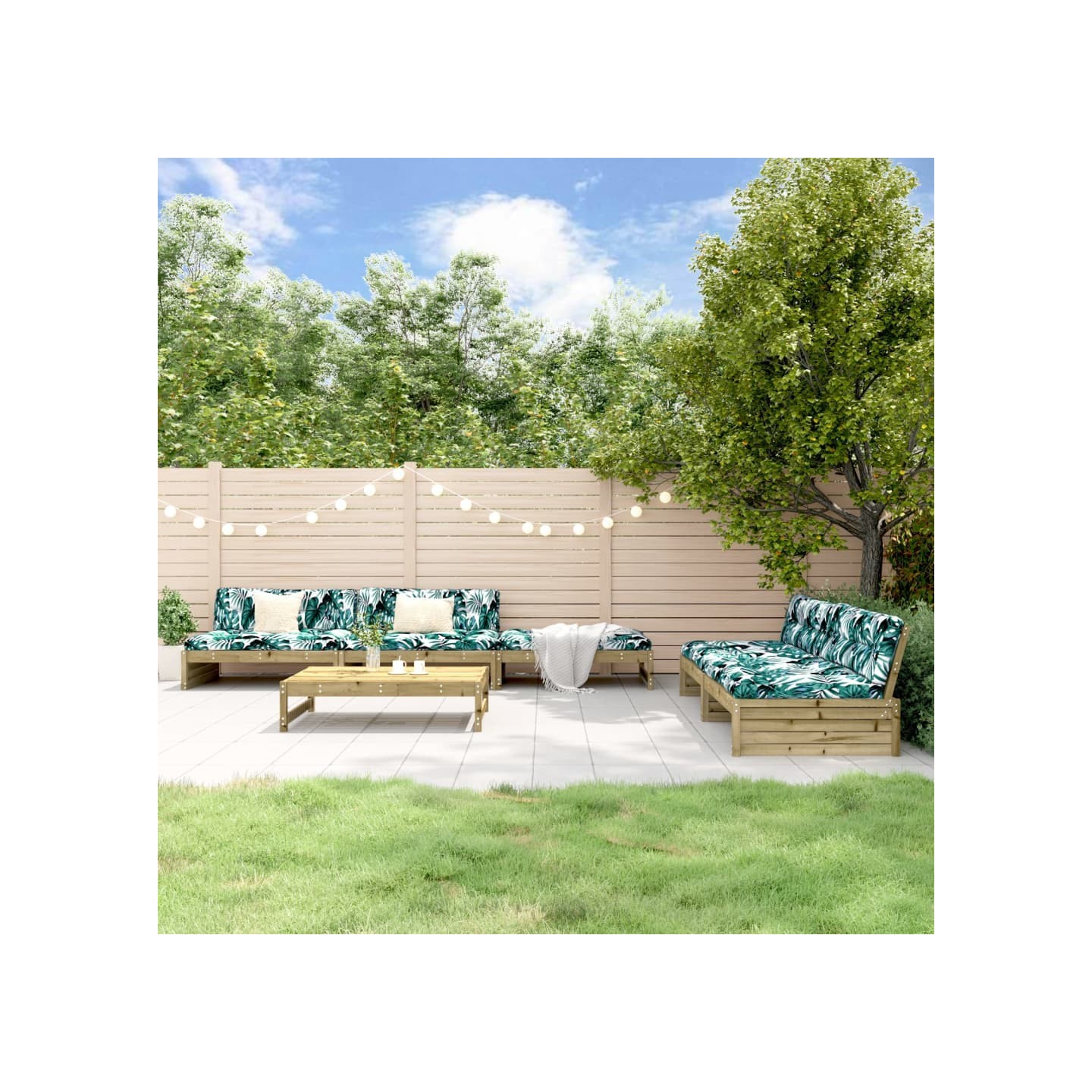 Salon de jardin 6 pcs avec coussins bois de pin imprégné