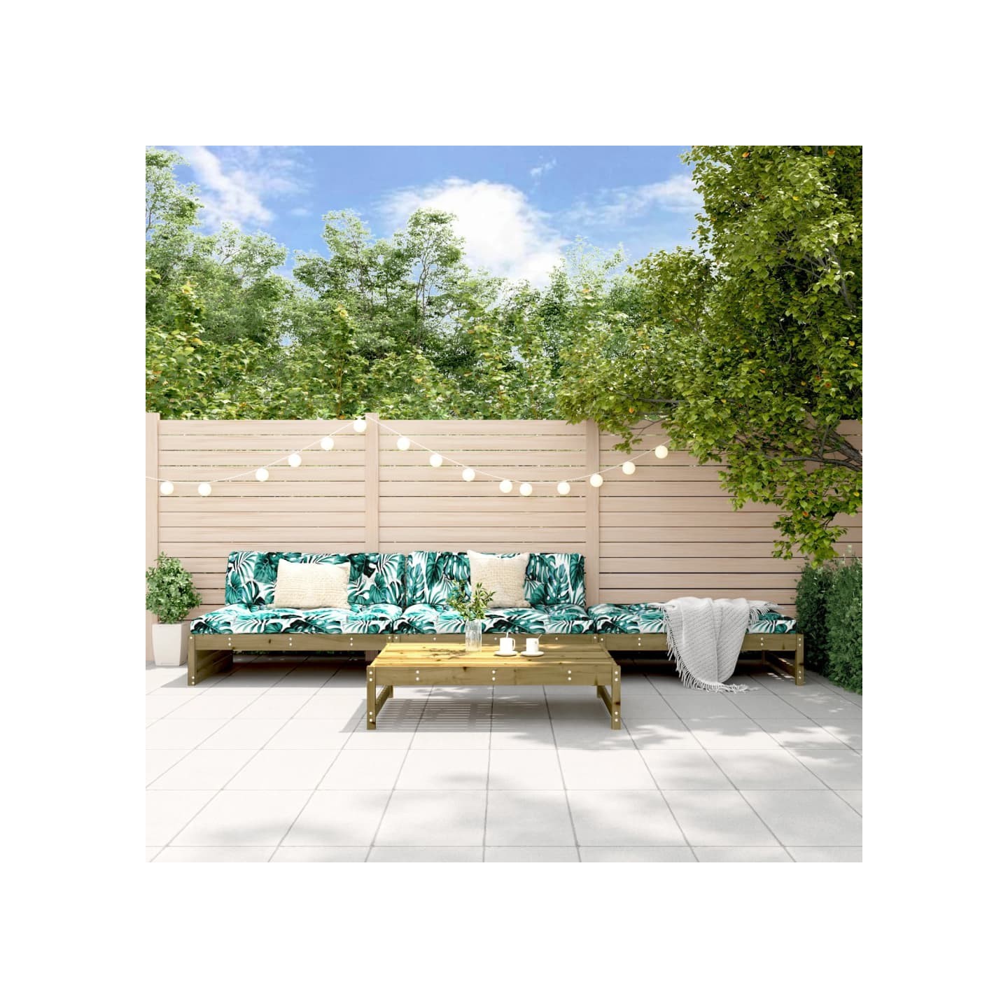 Salon de jardin 4 pcs avec coussins bois de pin imprégné