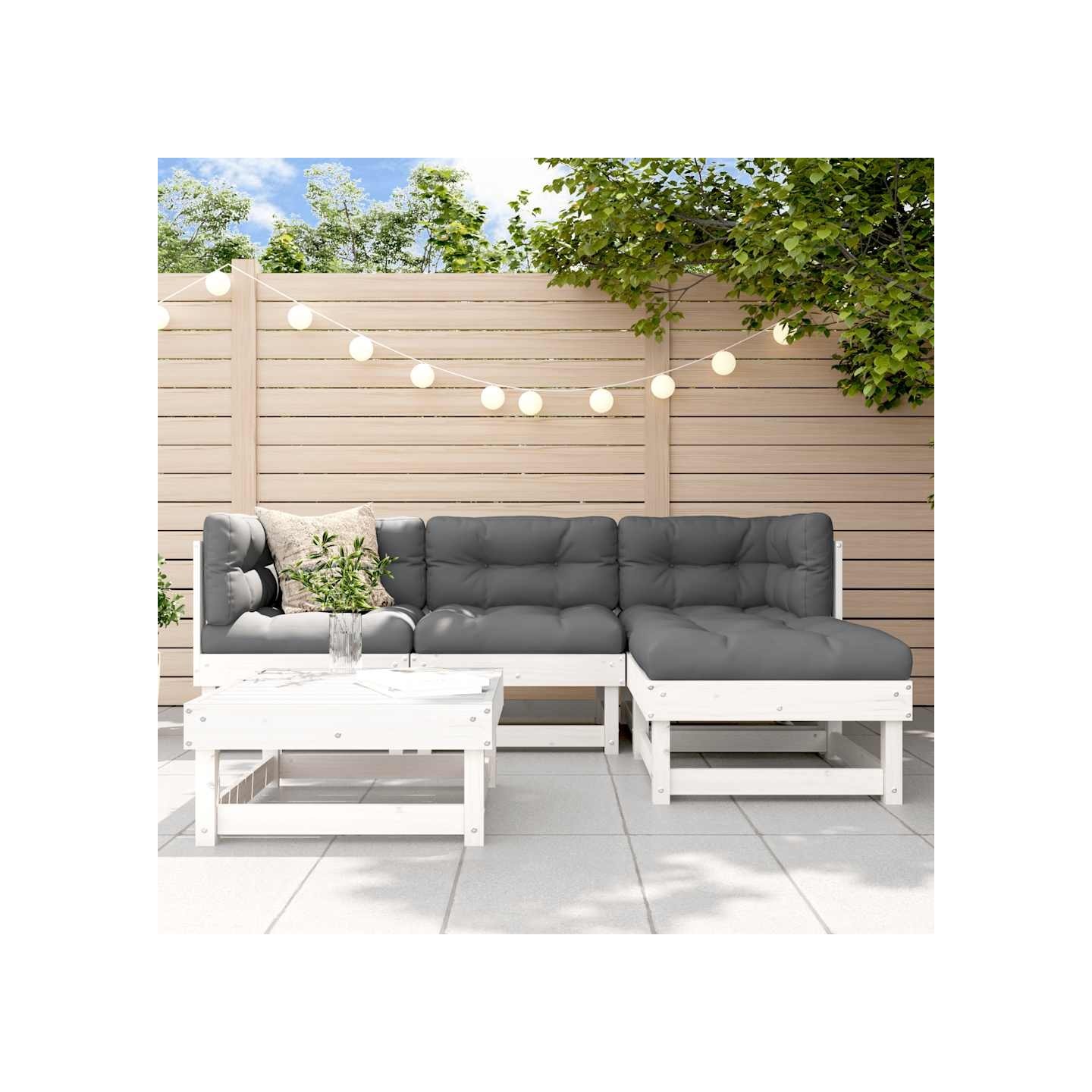 Salon de jardin 5 pcs blanc bois massif de pin