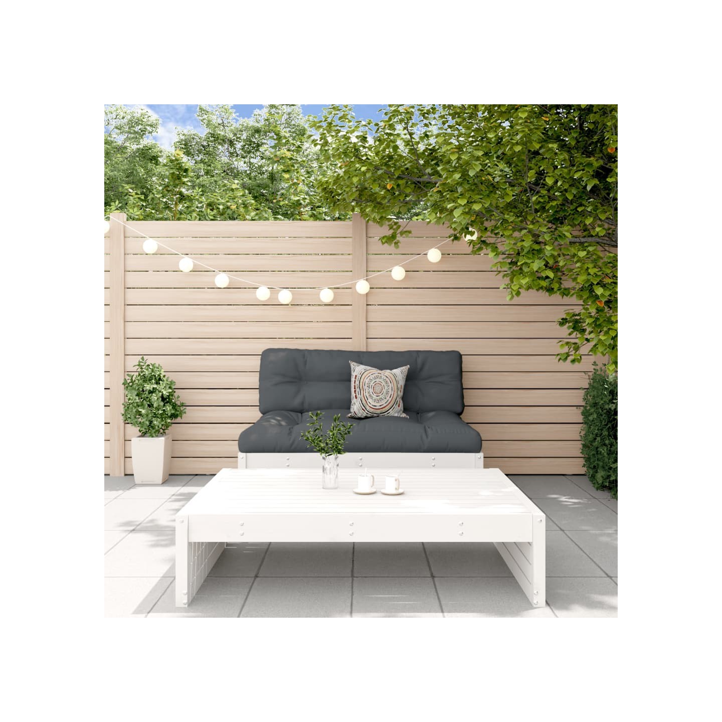 Salon de jardin 2 pcs avec coussins blanc bois massif