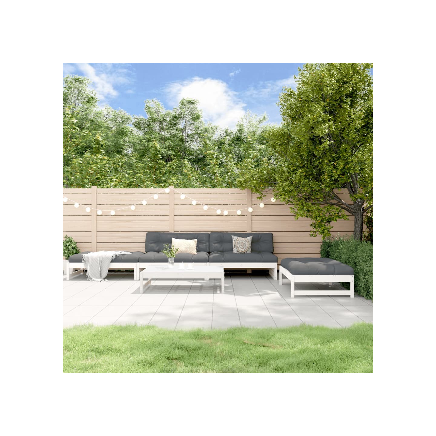 Salon de jardin 5 pcs avec coussins blanc bois massif