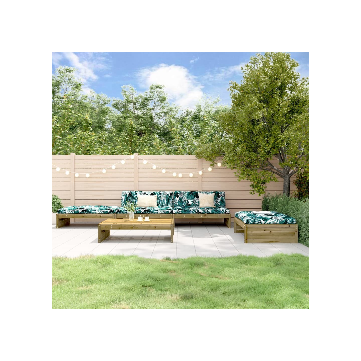 Salon de jardin 5 pcs avec coussins bois de pin imprégné
