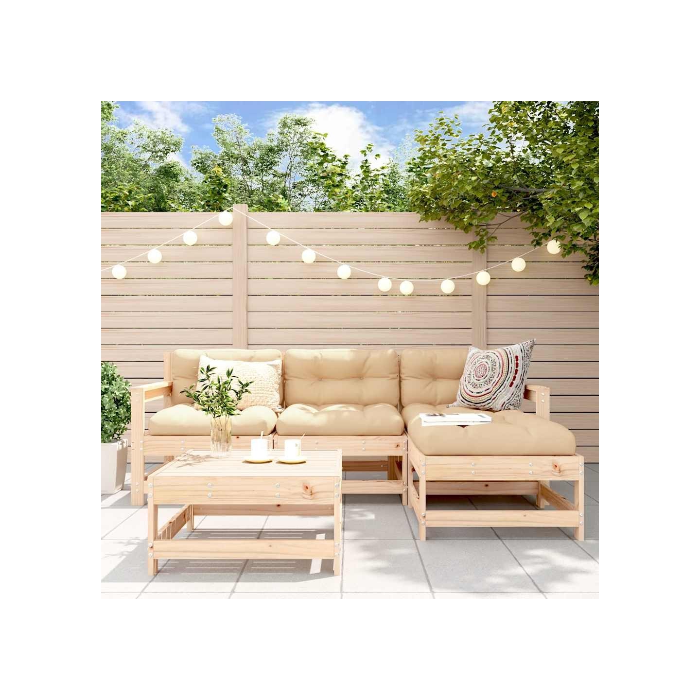 Salon de jardin 5 pcs bois massif de pin