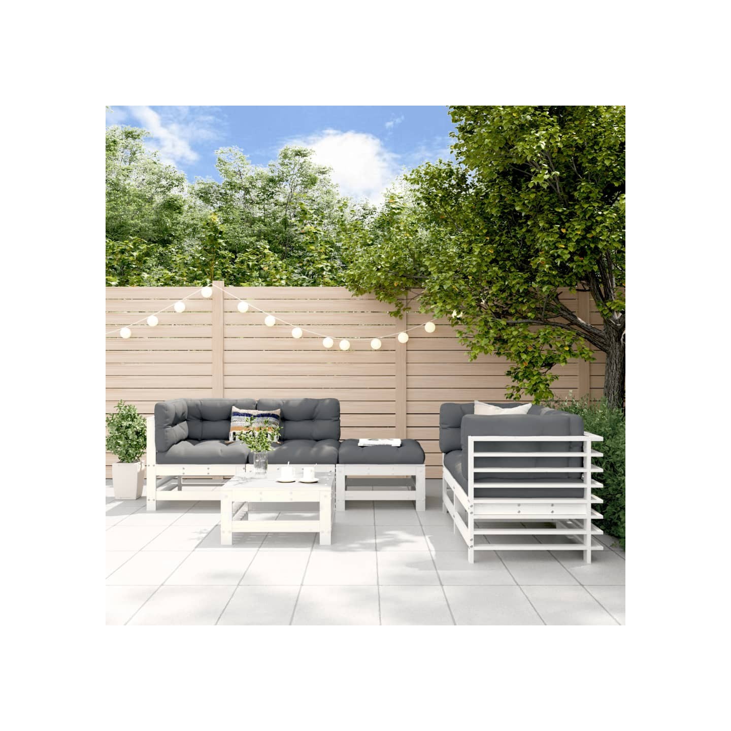 Salon de jardin 6 pcs Blanc Bois de pin massif
